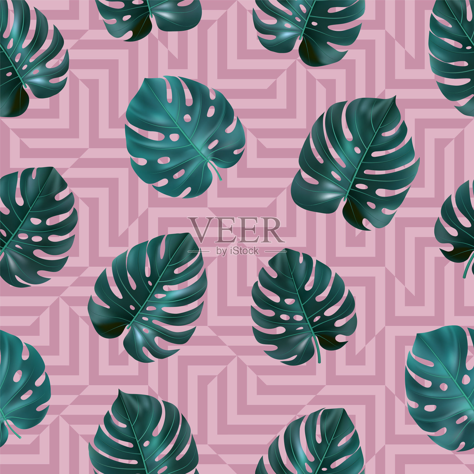 热带无缝模式，绿叶插画图片素材