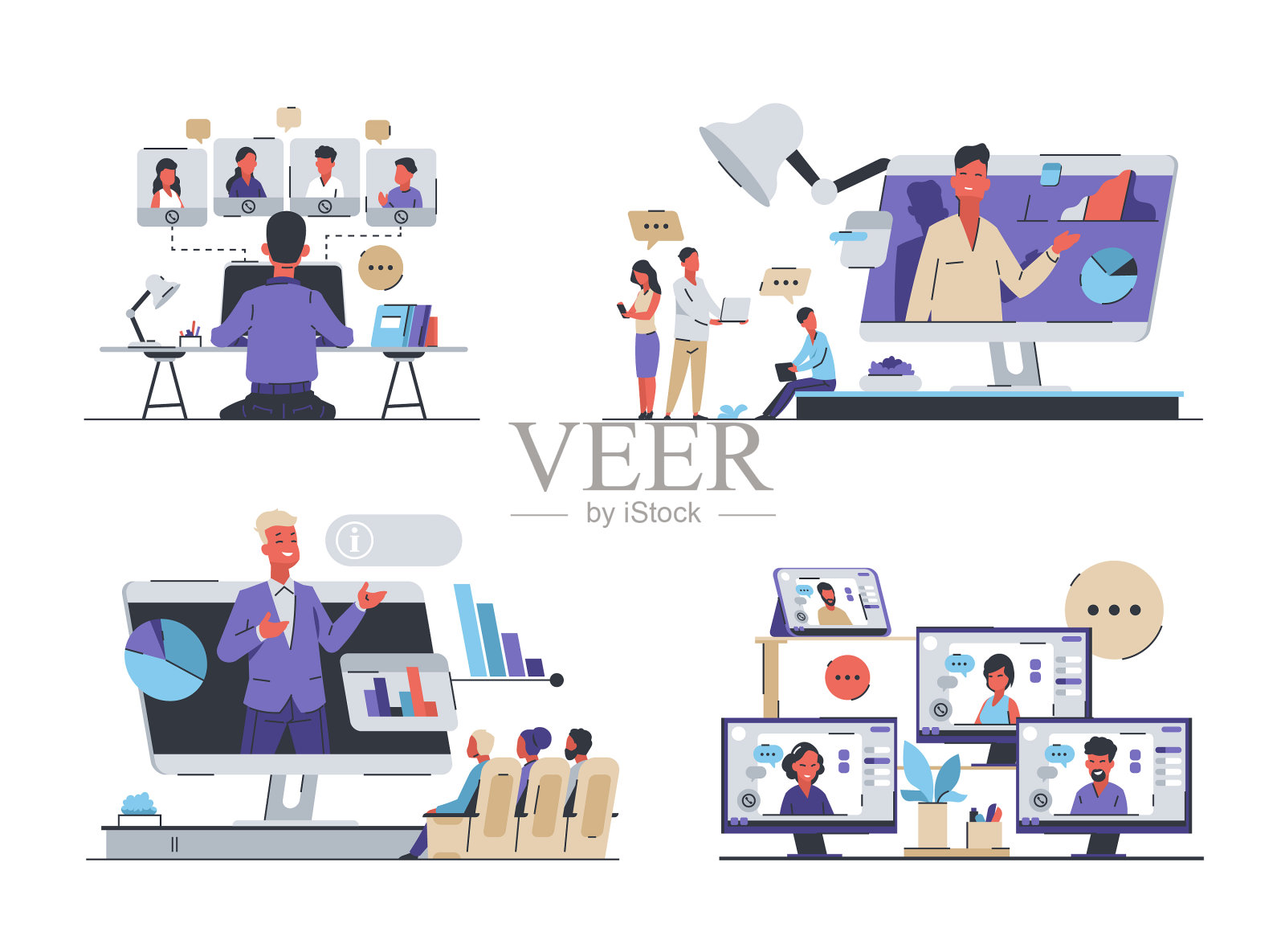 在线会议、商务会议、视频通话插画图片素材