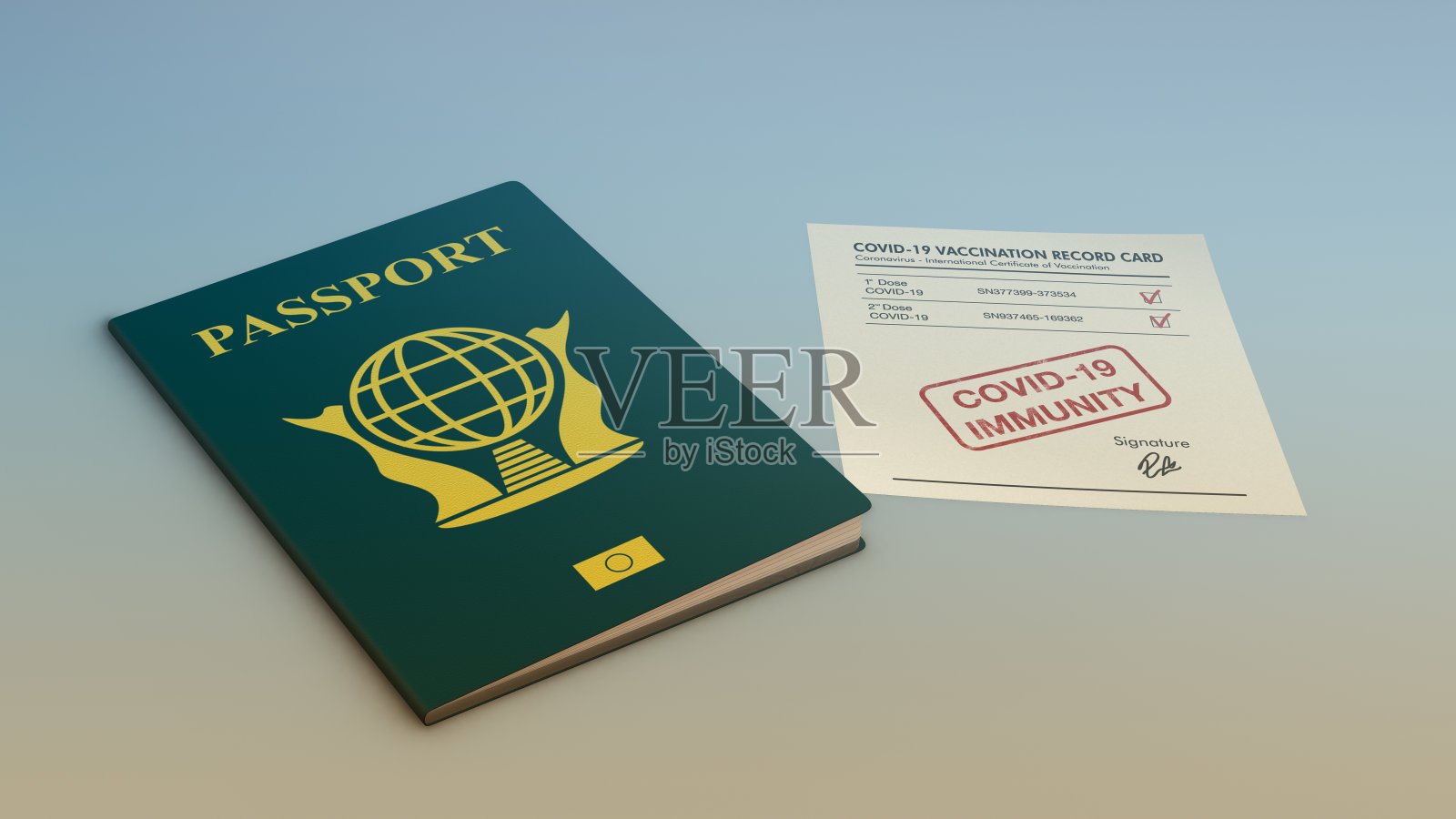 疫苗证书及护照照片摄影图片