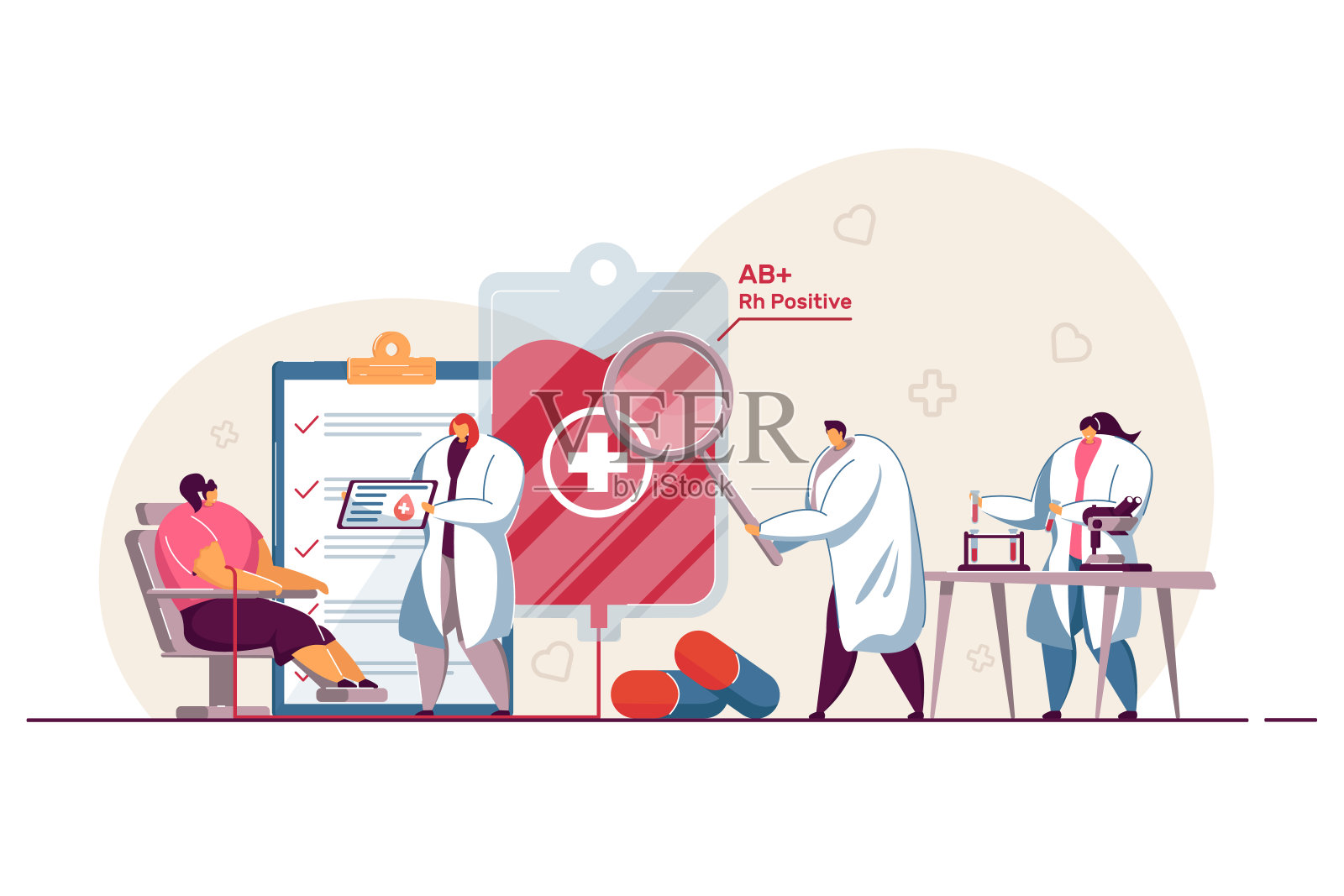 小卡通医生在献血前给病人做检查插画图片素材