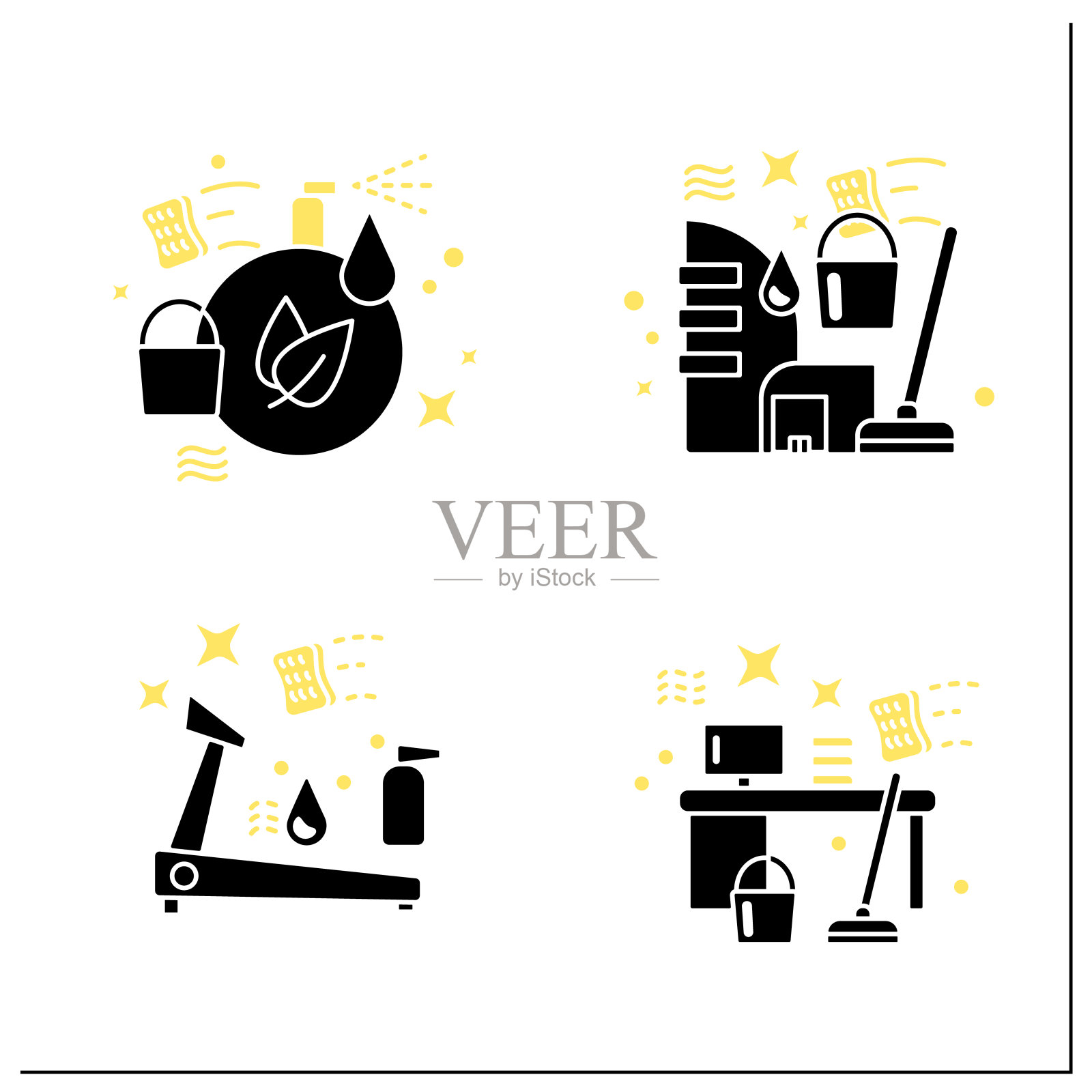 清洁服务字形图标集插画图片素材