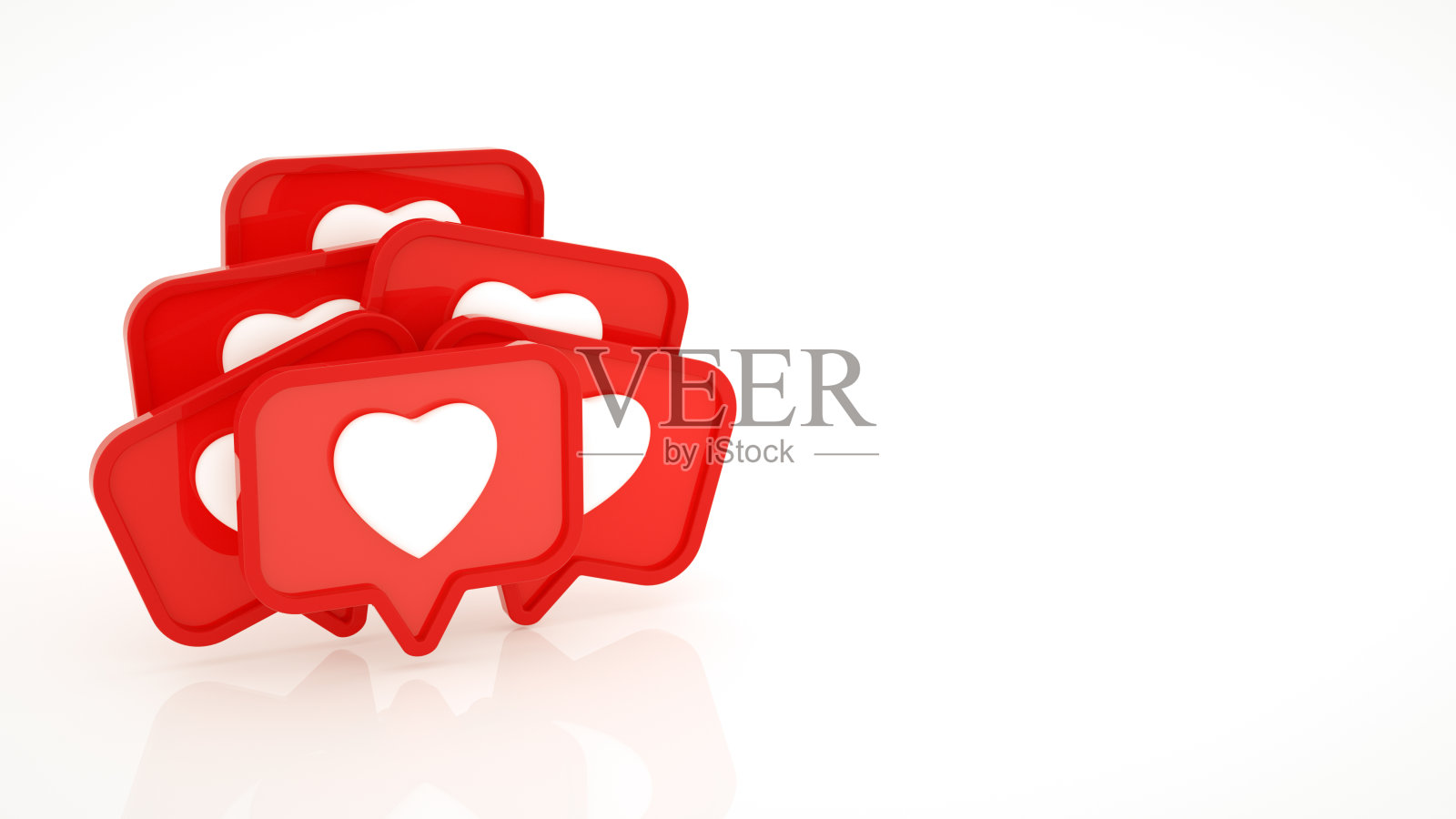 红色社交媒体喜欢和言论泡泡，正面观。三维演示照片摄影图片