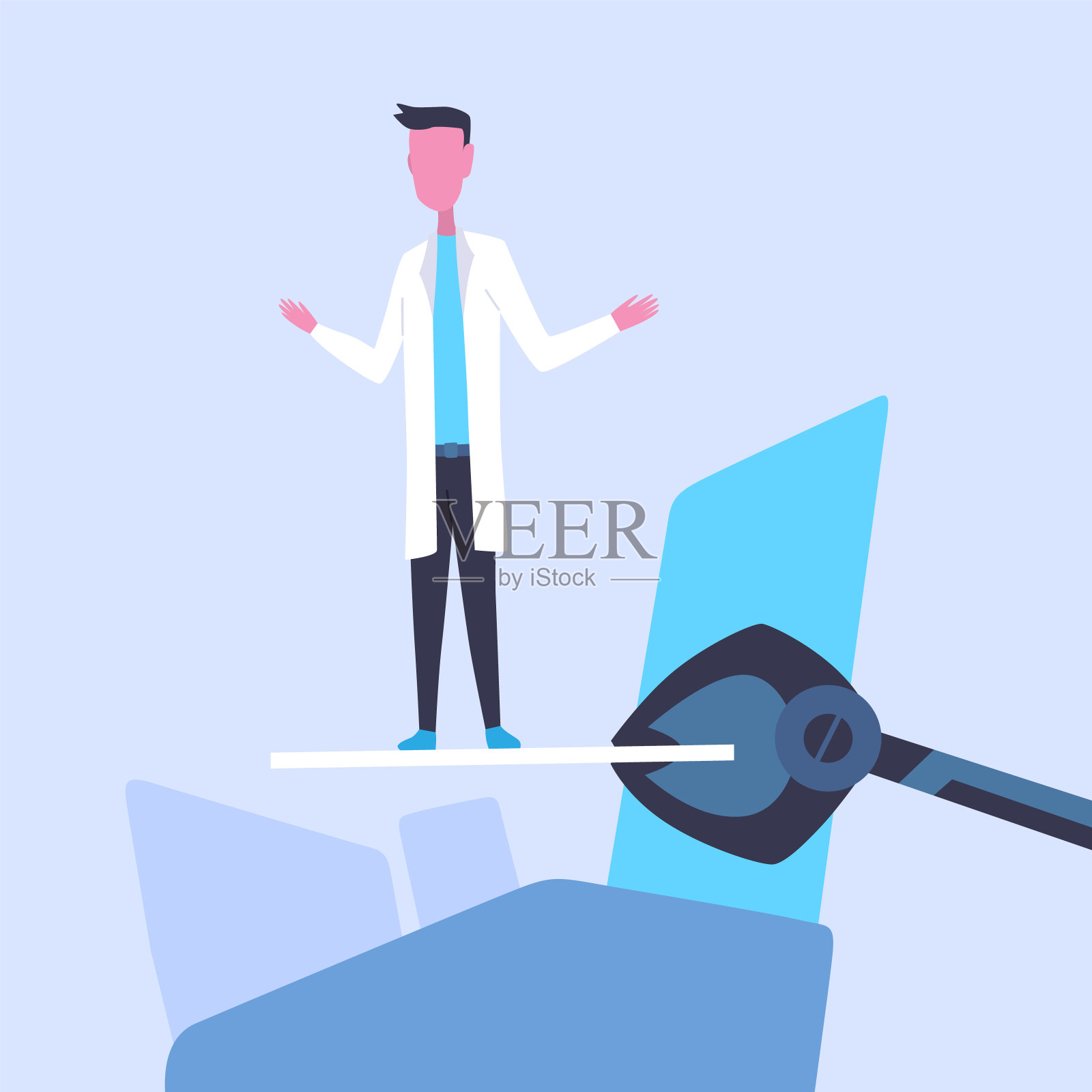 科学家的实验室。在实验室里做研究的男性。穿着白大褂的人，带着实验室设备的技术研究员。概念设计专家工作插画图片素材