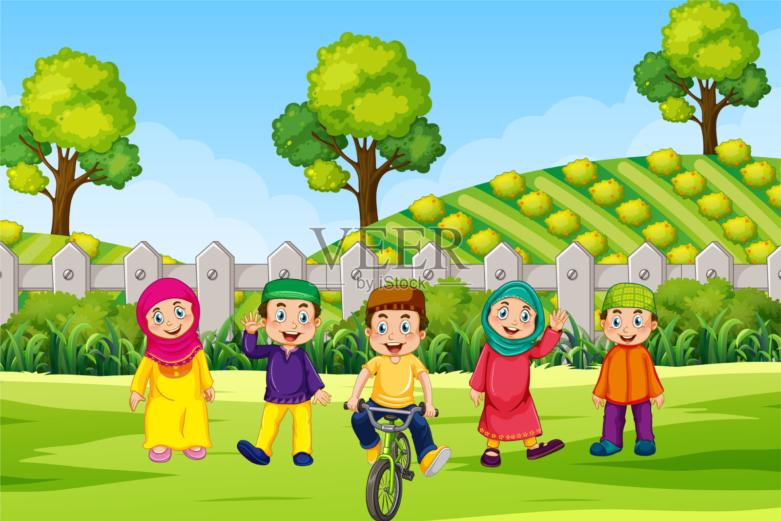 儿童在户外自然背景插画图片素材