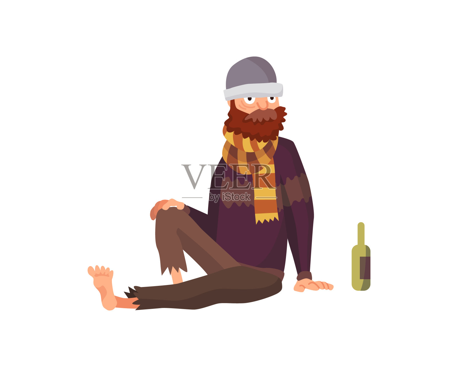 无家可归的人。可怜的失业者穿着脏衣服乞讨钱。需要帮助的失业人员。乞丐，流浪汉或流浪汉，无家可归的人插画图片素材