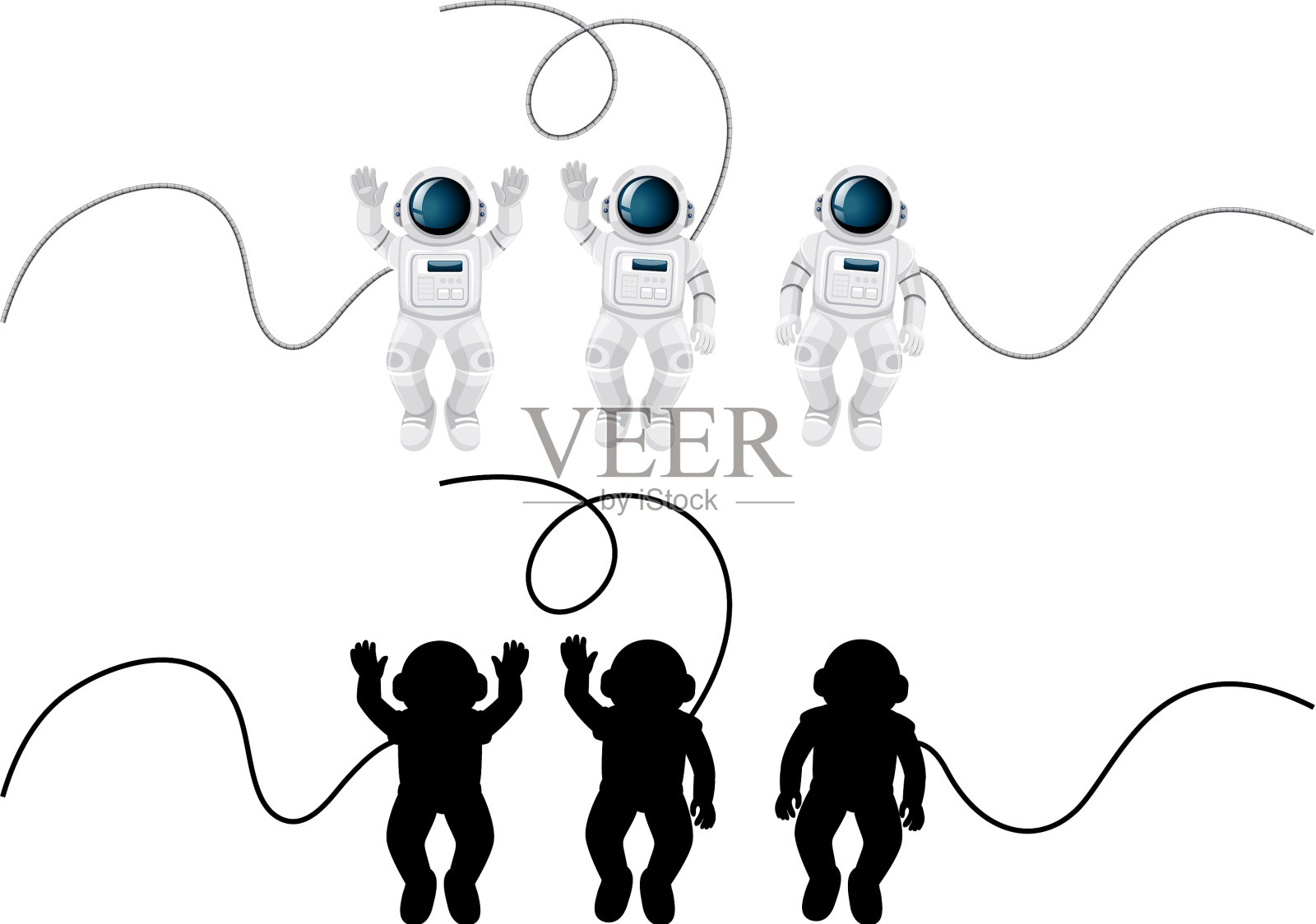 设定宇航员角色及其剪影插画图片素材