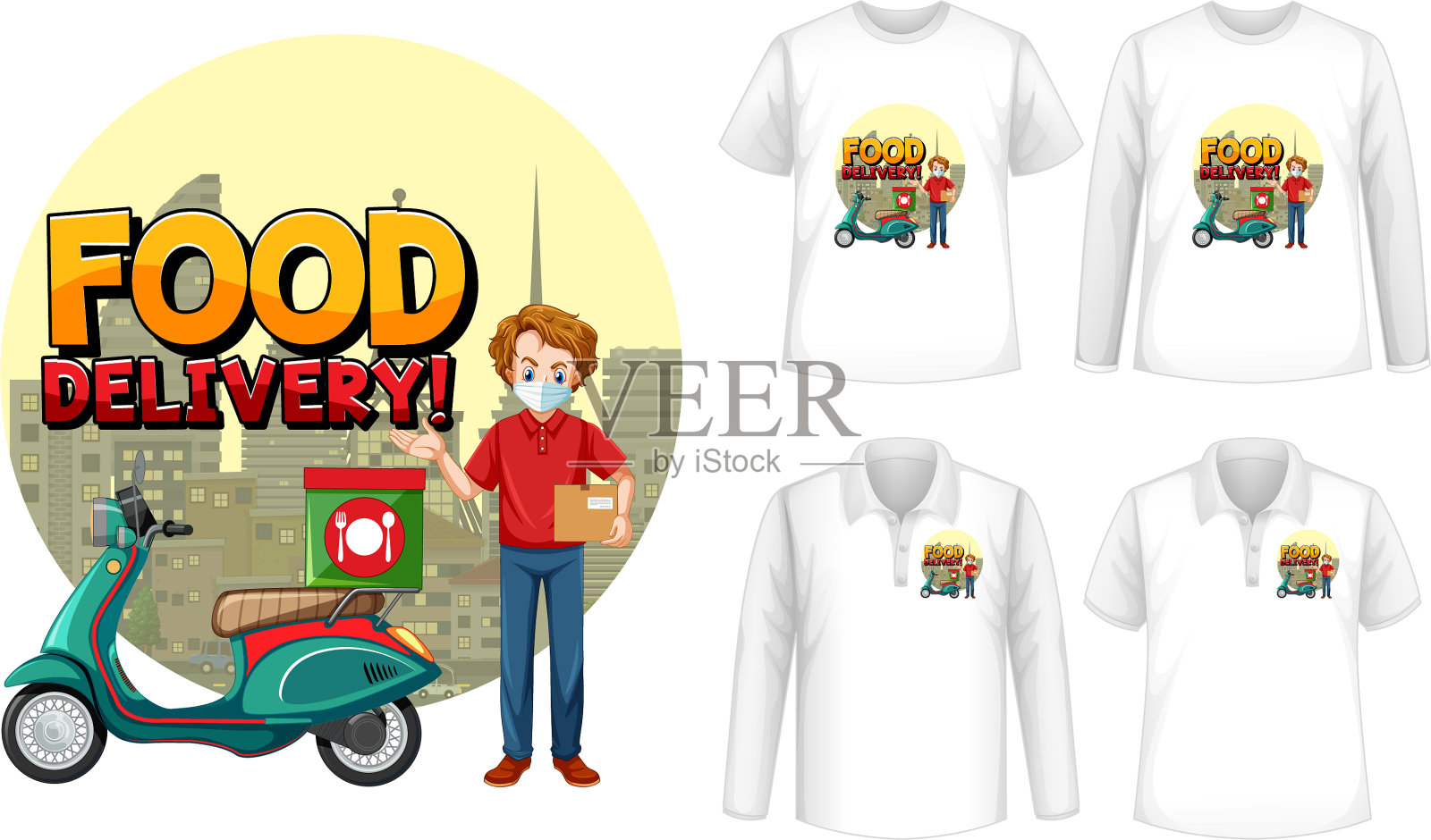 将不同类型的衬衫与食物搭配图标素材