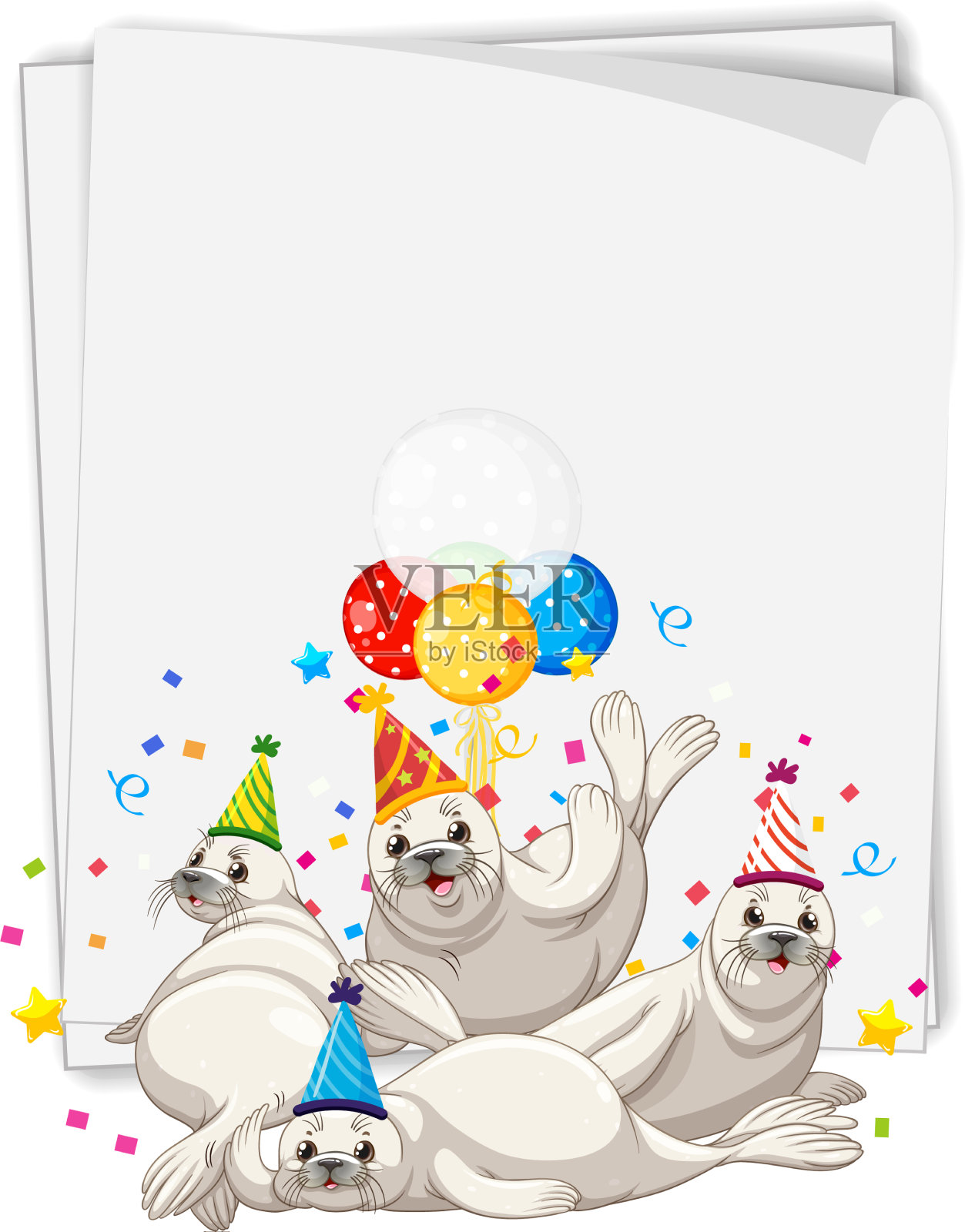 纸模板与可爱的动物在派对主题插画图片素材