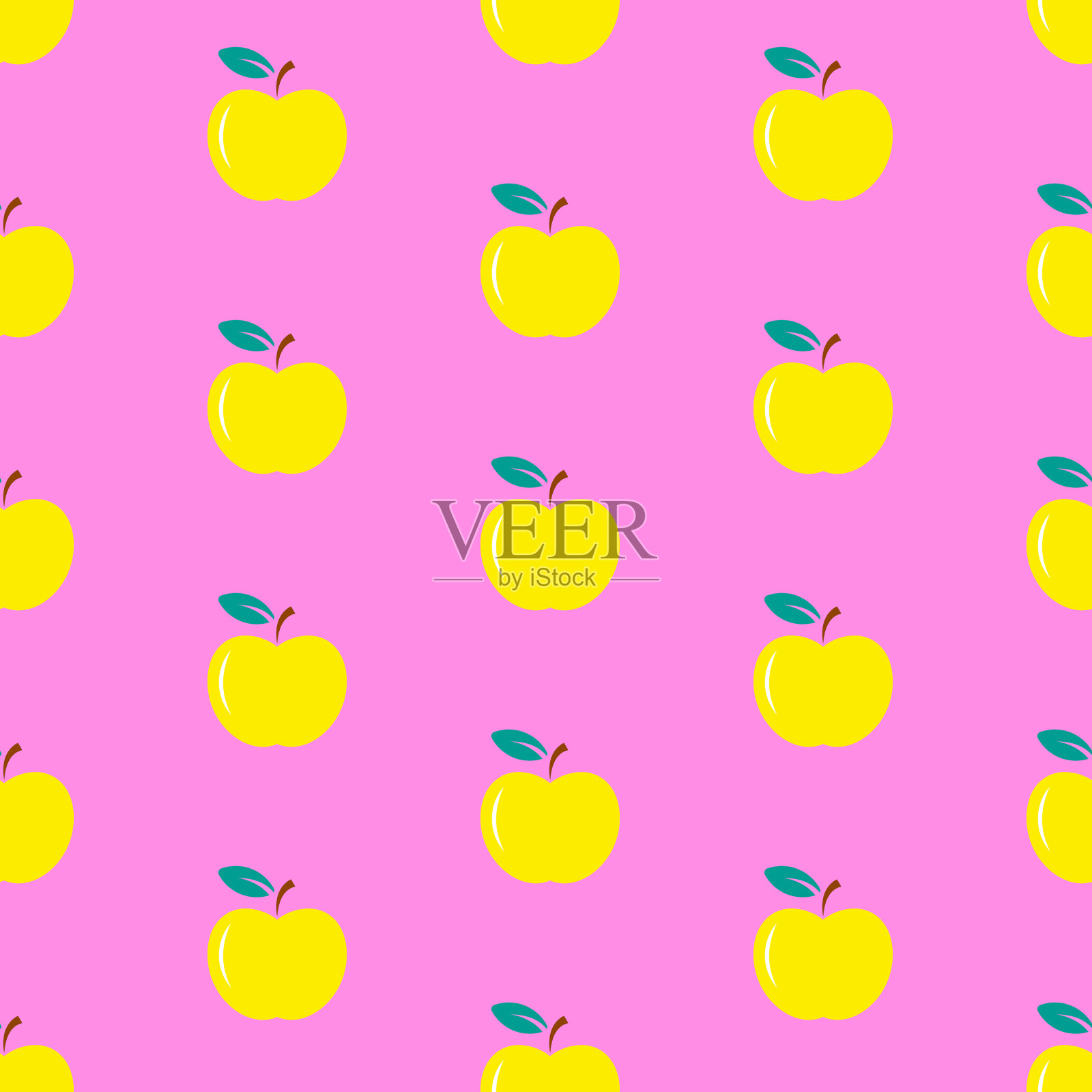 黄色苹果图案在粉红色的背景插画图片素材