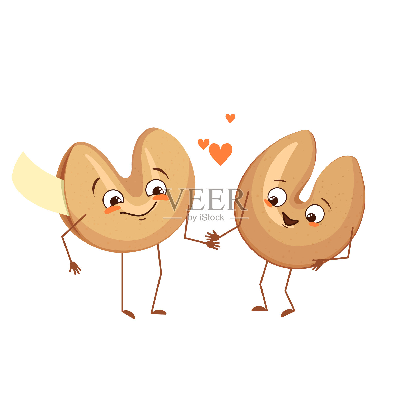 可爱的中国福饼人物，有爱的情绪，脸，胳膊和腿。滑稽或快乐的英雄，节日糖果坠入爱河插画图片素材