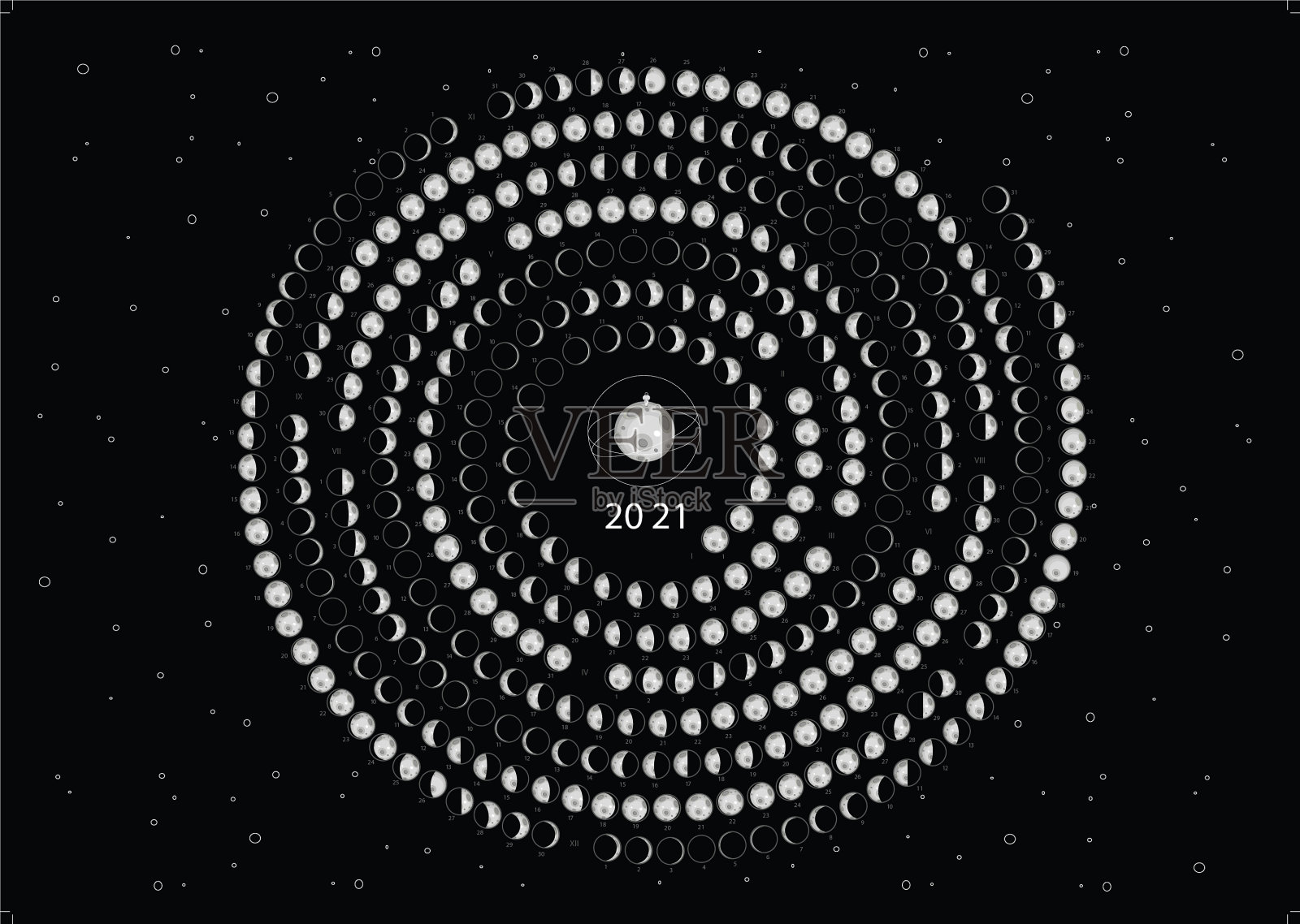 月球历2021年南半球黑色插画图片素材