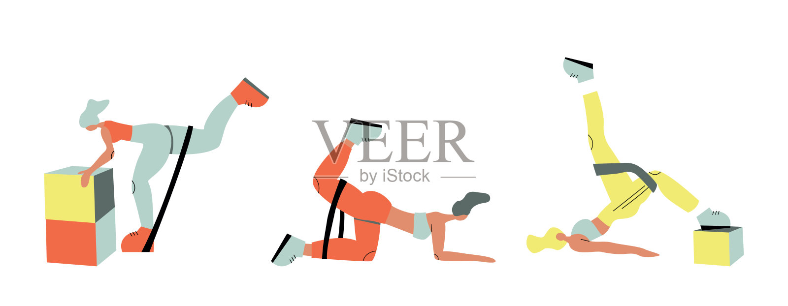 矢量插图与妇女做运动与橡胶。卡通人物插画图片素材