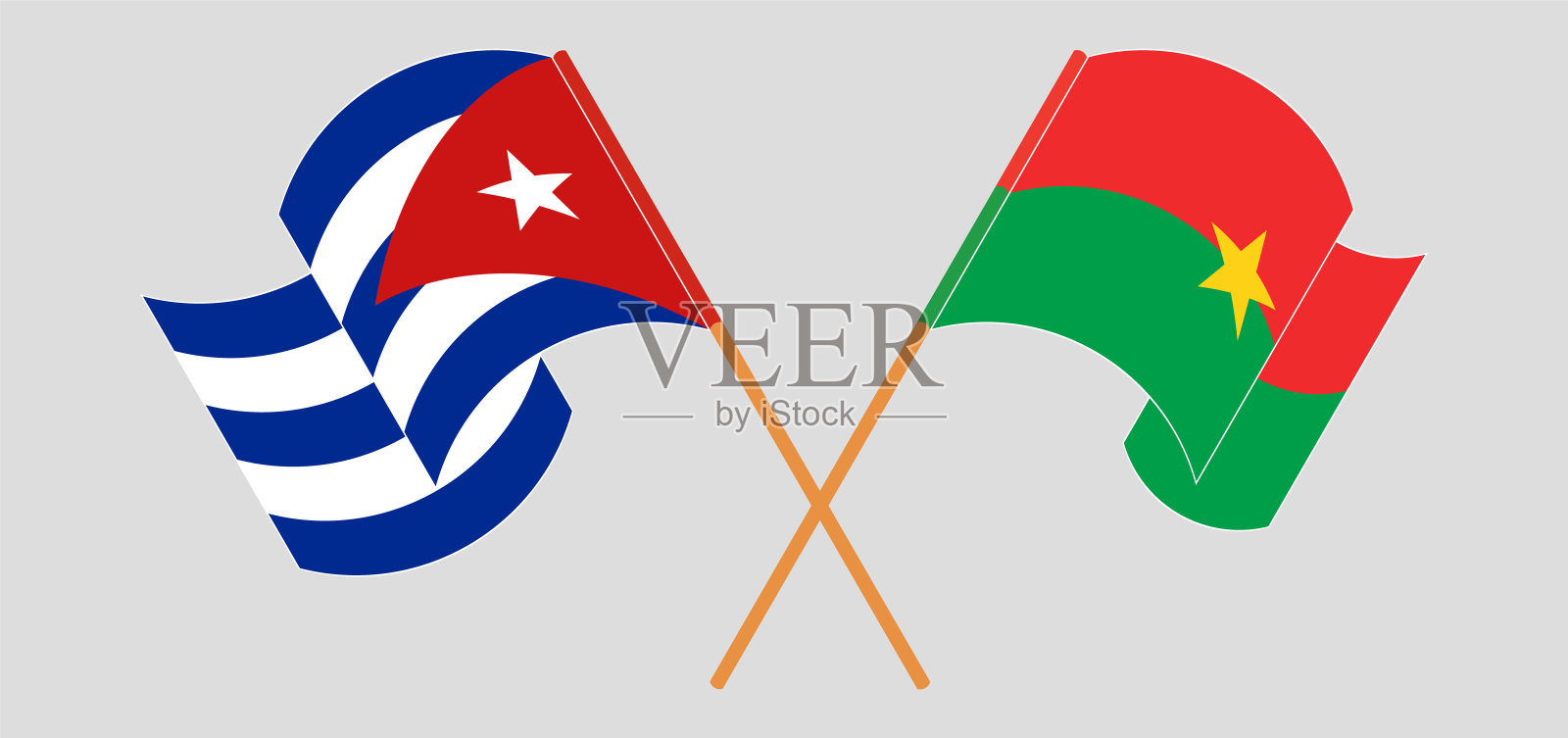 古巴和布基纳法索的旗帜交叉挥舞插画图片素材