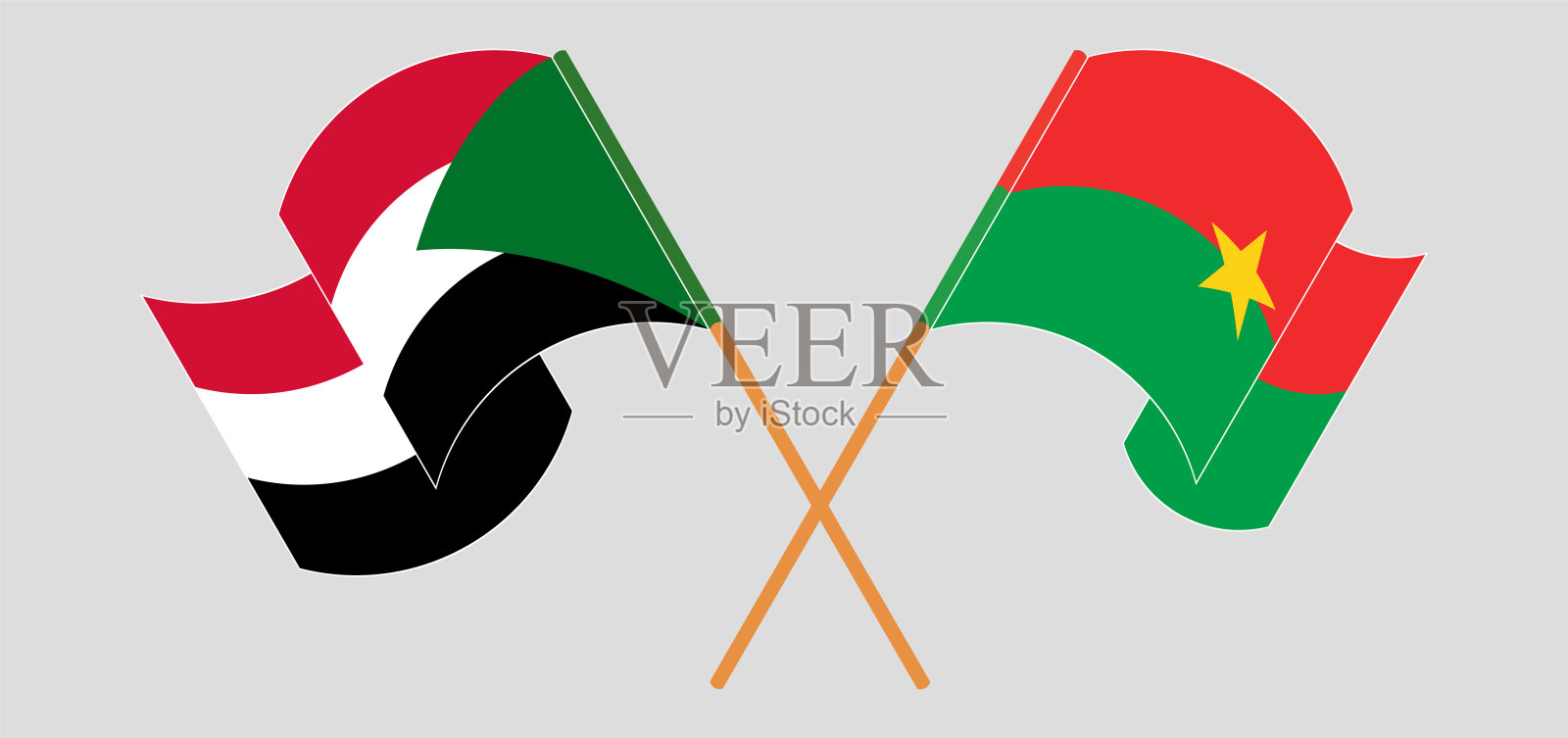 交叉挥舞的苏丹和布基纳法索国旗插画图片素材
