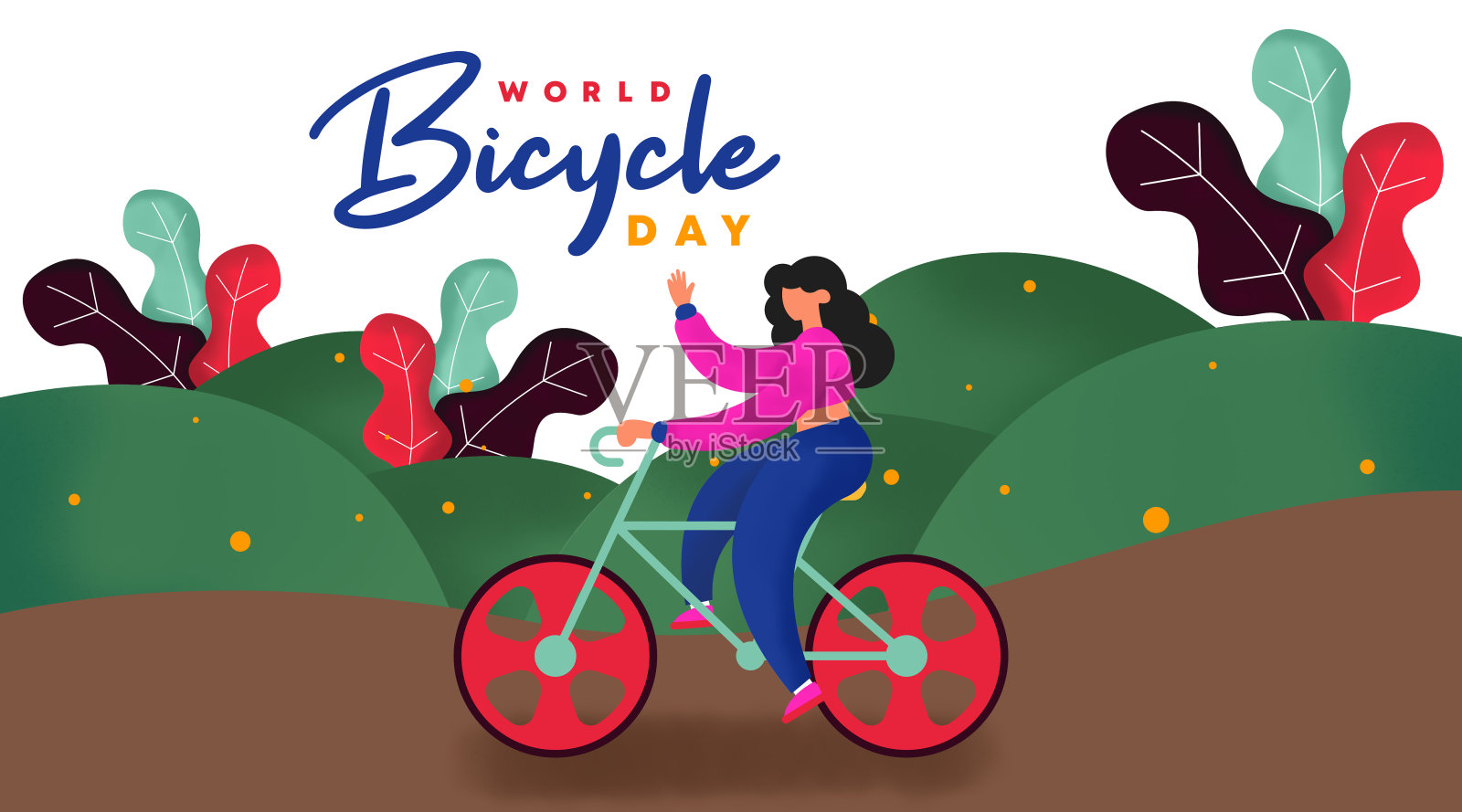 世界自行车日网页横幅和网上传单。插画图片素材