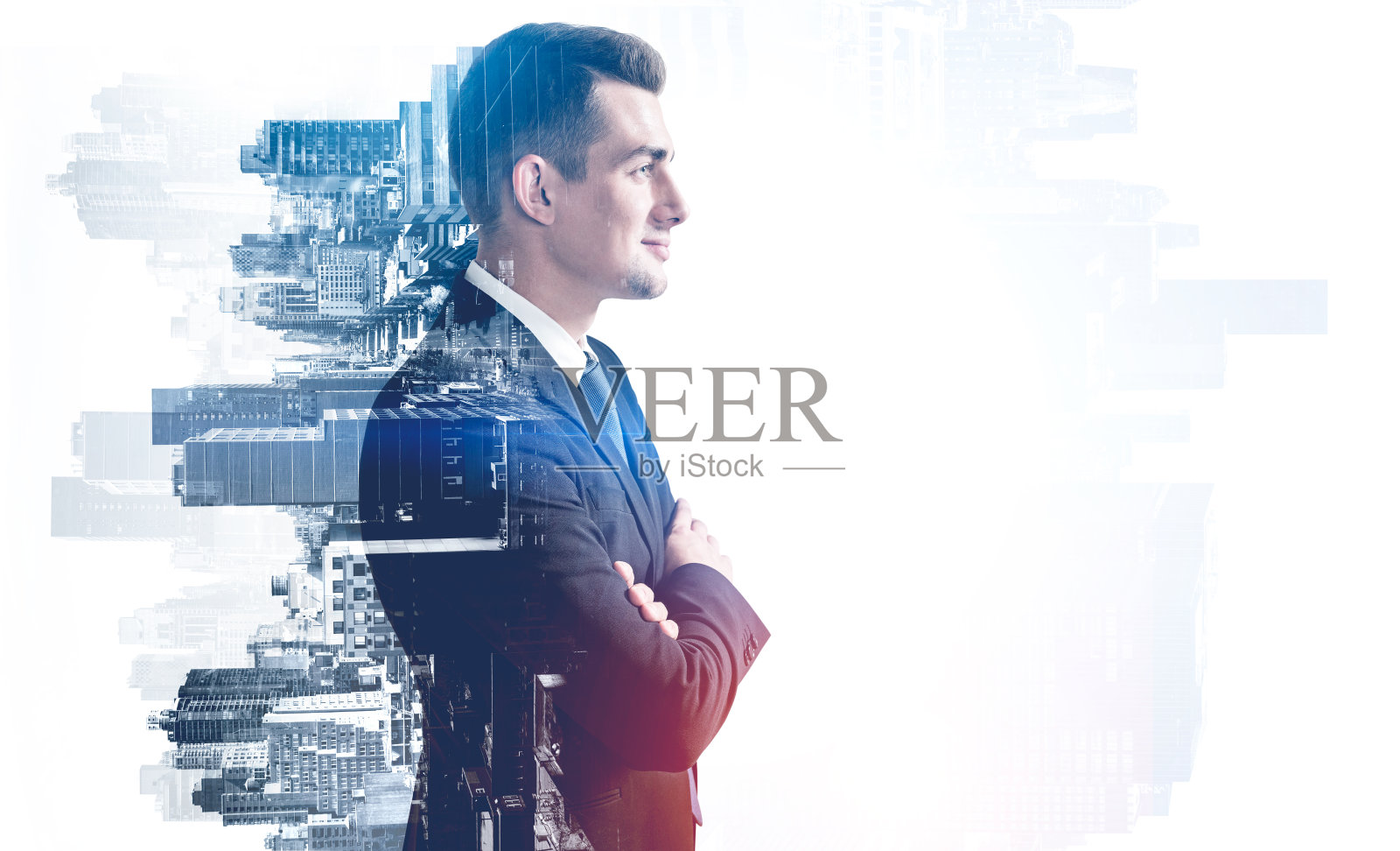 城市里自信的年轻人的侧面照片摄影图片