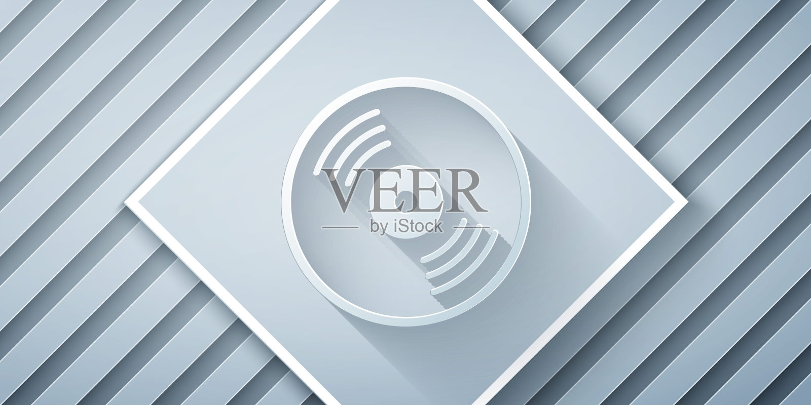 剪纸黑胶盘图标孤立在灰色背景。纸艺术风格。向量设计元素图片