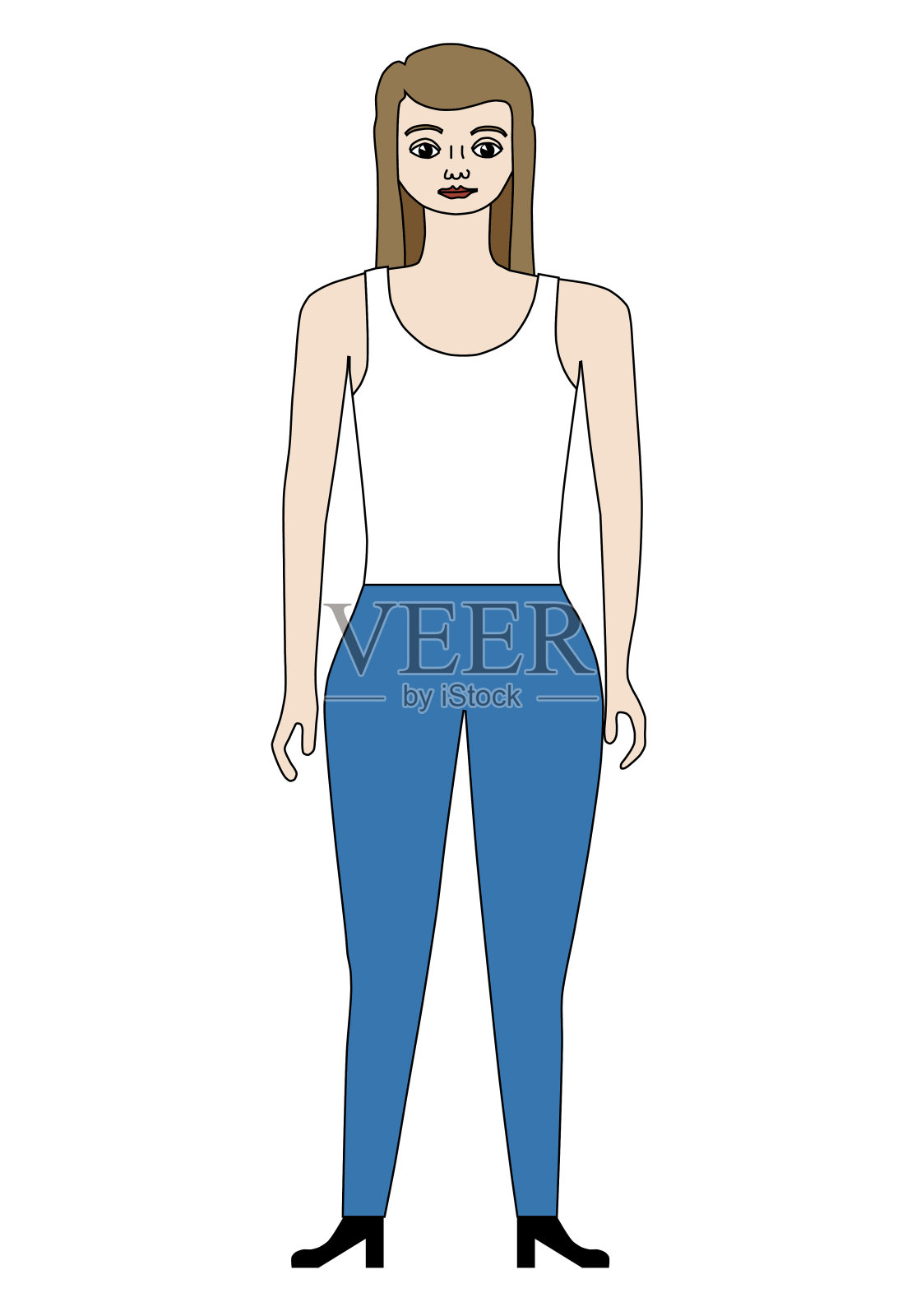 女孩站卡通人物孤立-向量插画图片素材