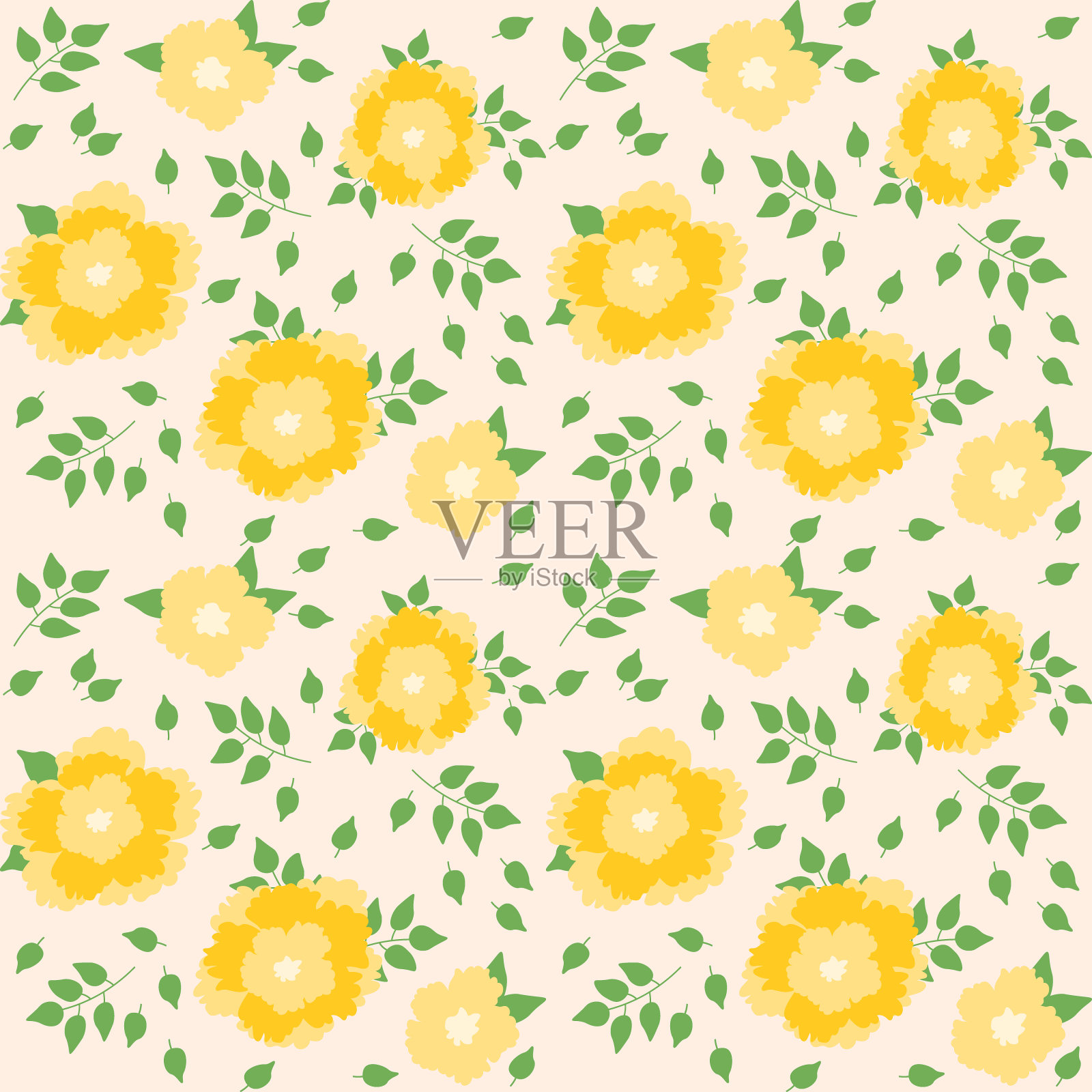 黄花绿叶的无缝图案。插画图片素材