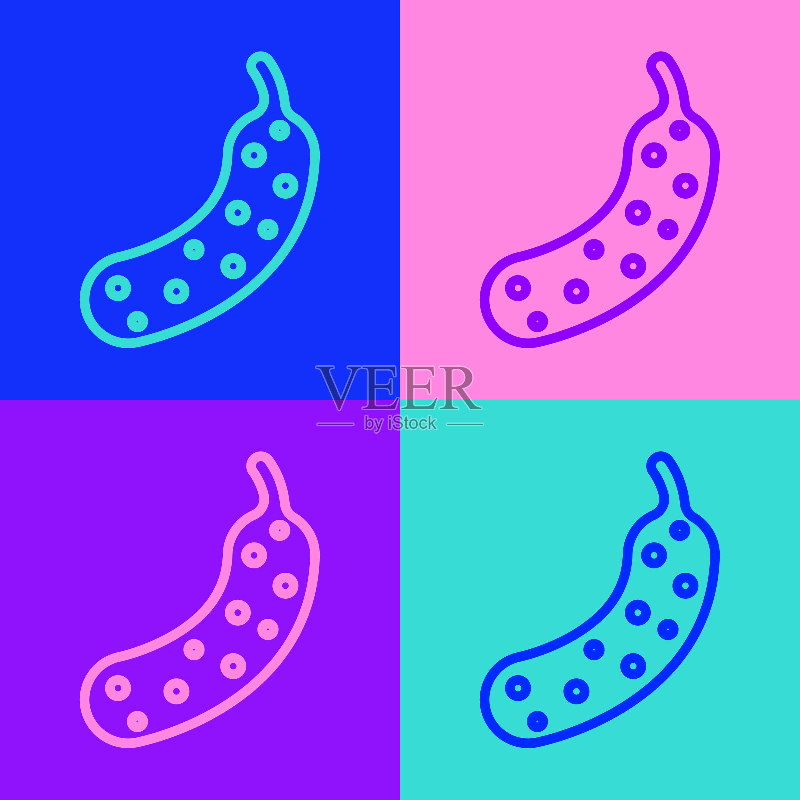 流行艺术线新鲜的黄瓜图标孤立的颜色背景。向量插画图片素材