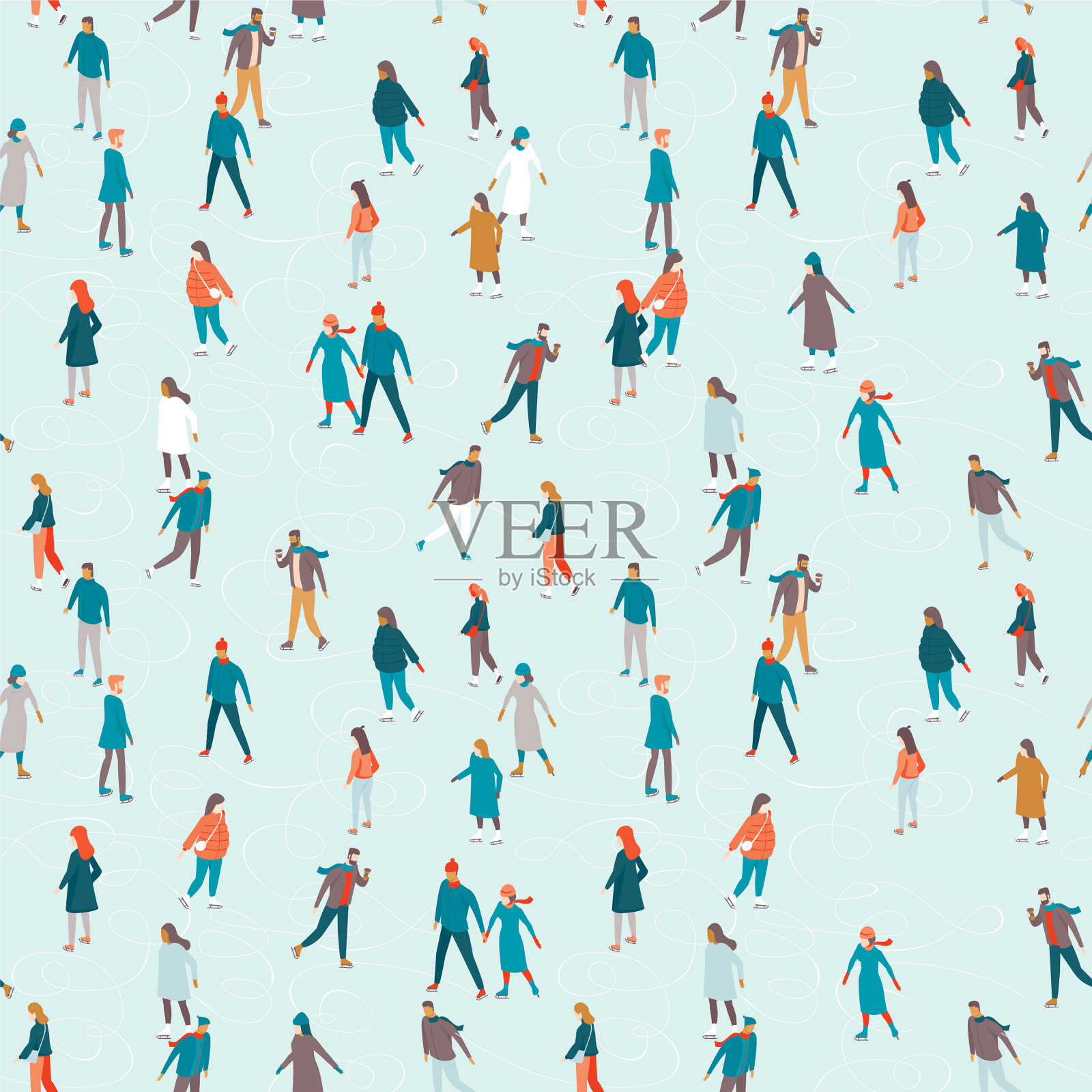 快乐的人们在溜冰场滑冰插画图片素材