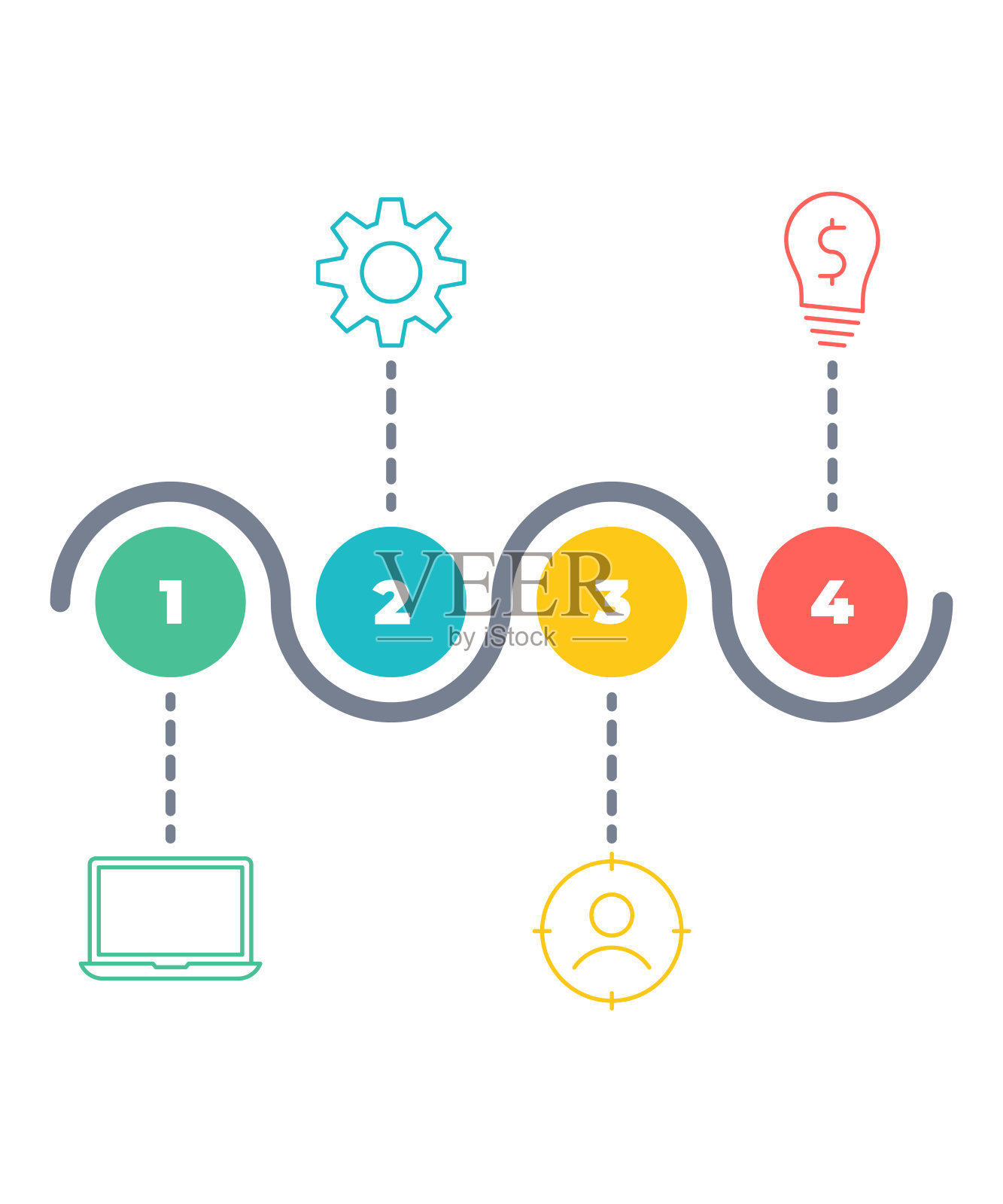 业务信息图。有步骤，圆圈，环的时间线。向量线性信息图元素。插画图片素材