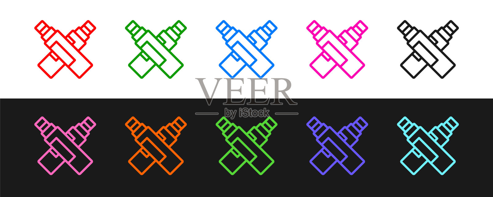 设置线标记笔图标隔离在黑色和白色背景。向量图标素材