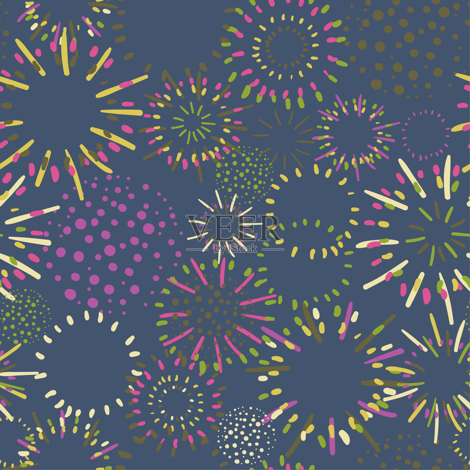 无缝彩色背景与烟花在黑暗的背景插画图片素材