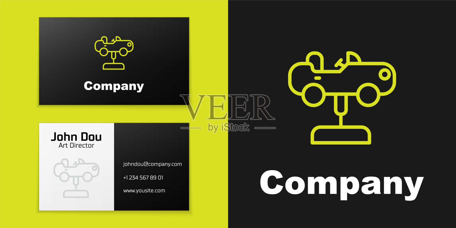 秋千车在操场上，图标孤立在黑色背景上。儿童旋转木马与汽车。娱乐图标。标志设计模板元素。向量插画图片素材