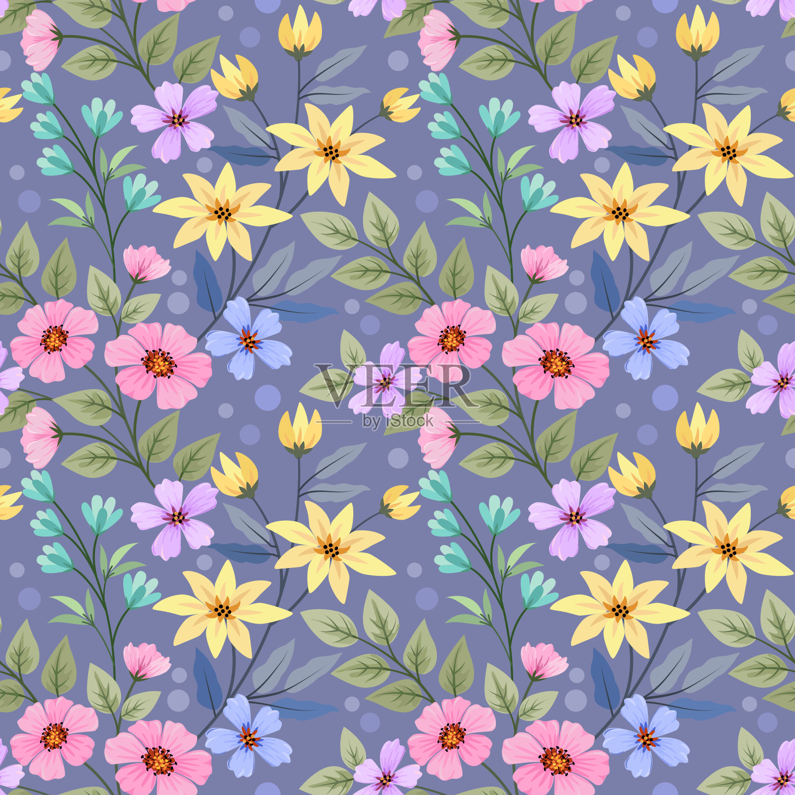 彩色手绘花卉无缝图案为织物织物墙纸。插画图片素材