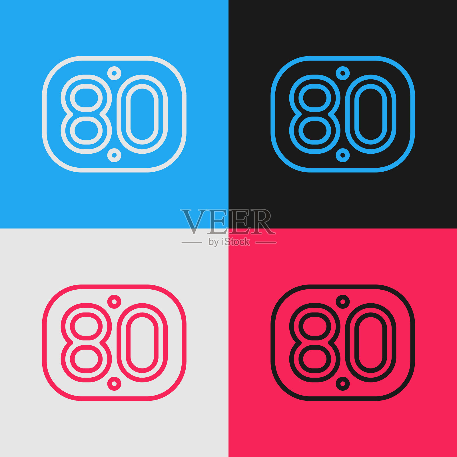 波普艺术系列80年代复古图标孤立的颜色背景。年代的海报。向量图标素材