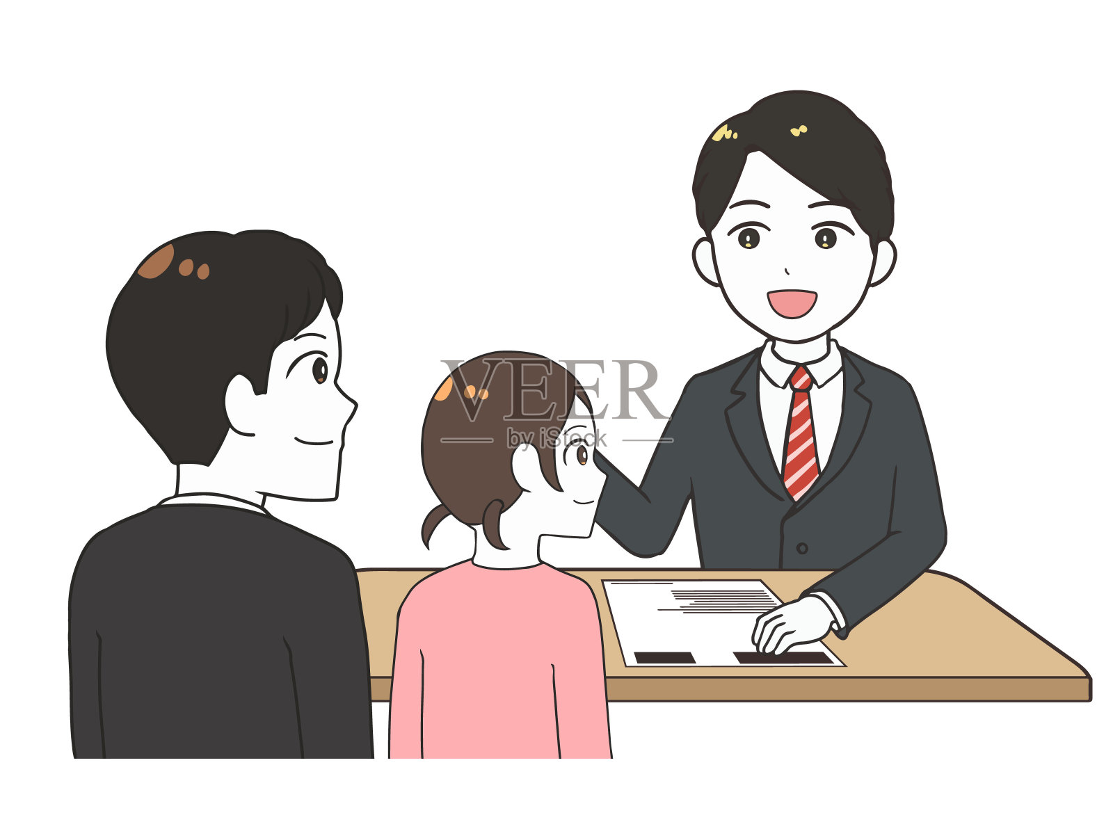 三方采访男老师父女插画图片素材