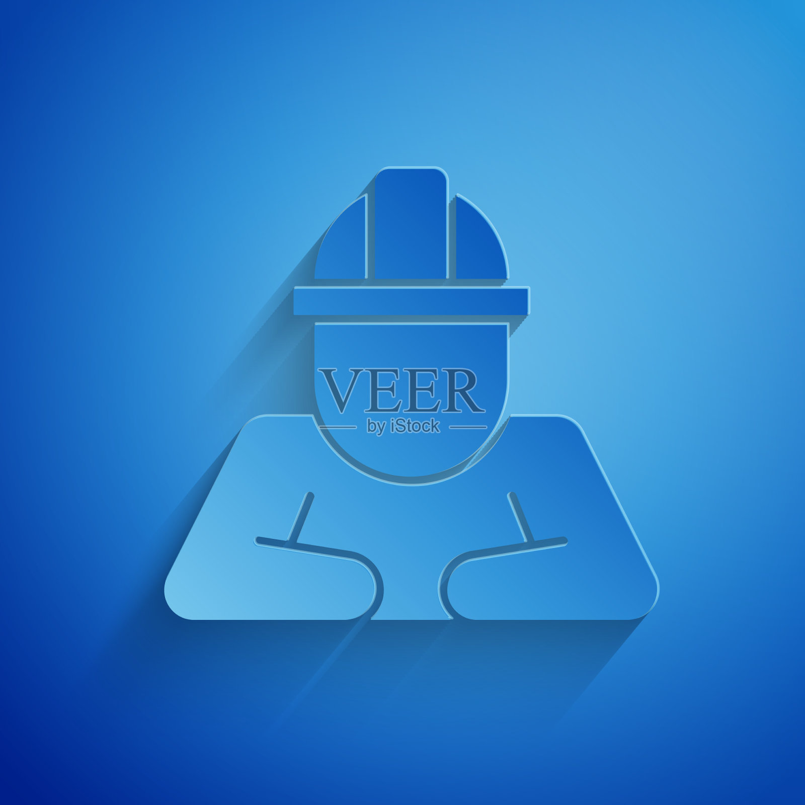 剪纸建设者图标孤立在蓝色背景插画图片素材