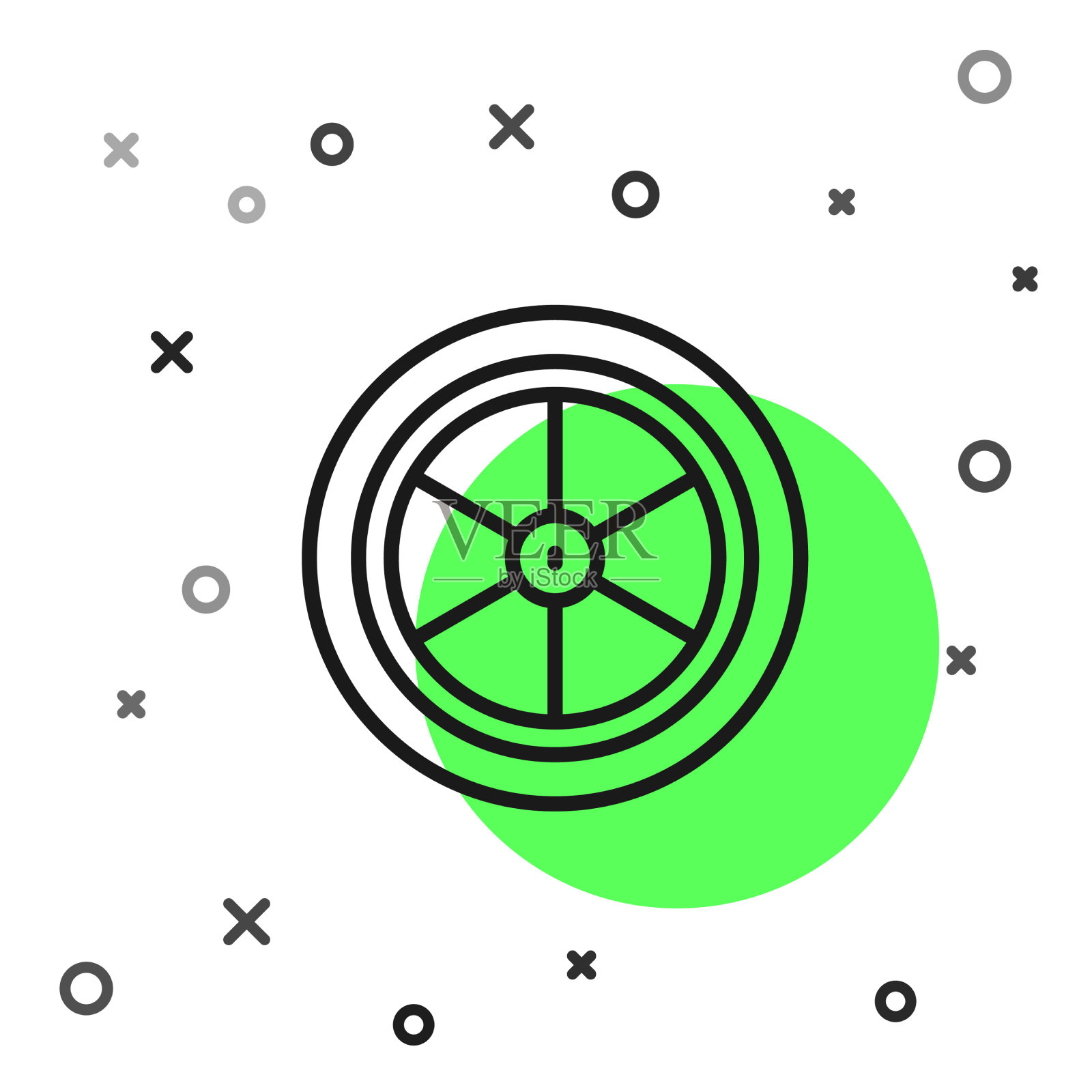 黑色线自行车车轮图标孤立在白色插画图片素材