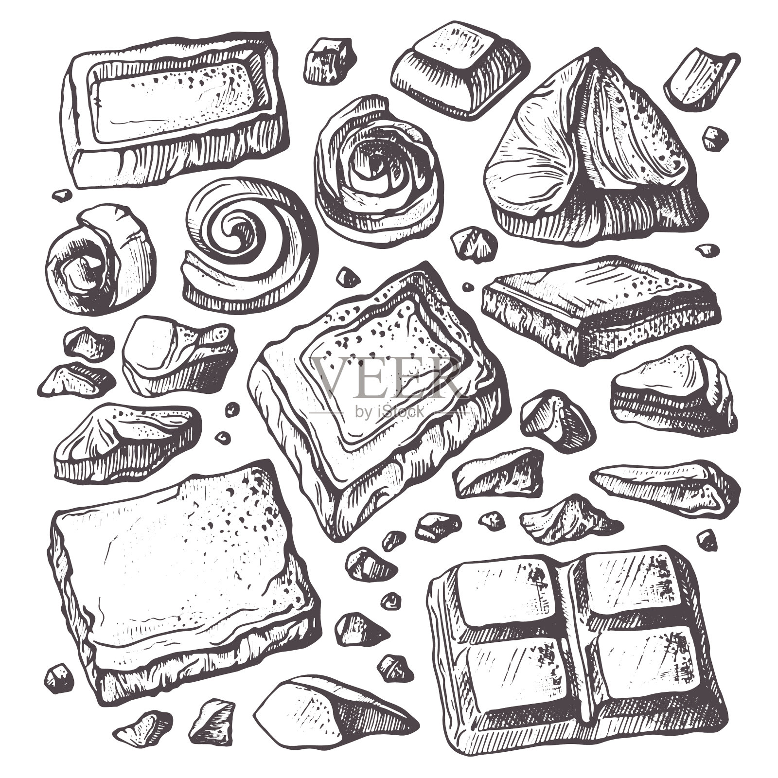 巧克力set手绘素描设计元素图片