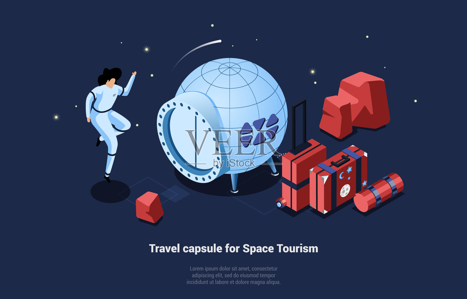 太空旅游胶囊概念插画图片素材