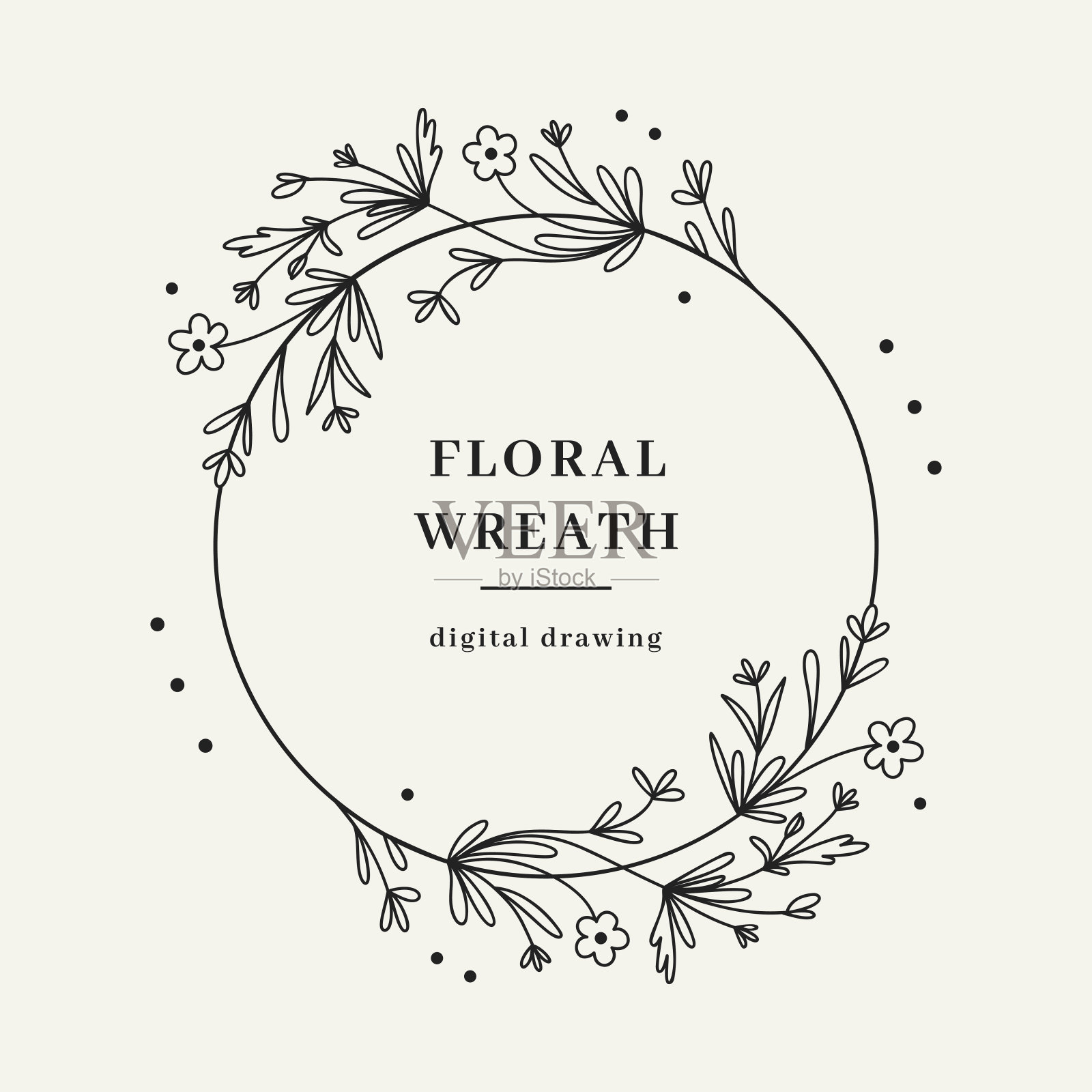 野花圈字母，手绘野花花圈，矢量花框架插画图片素材
