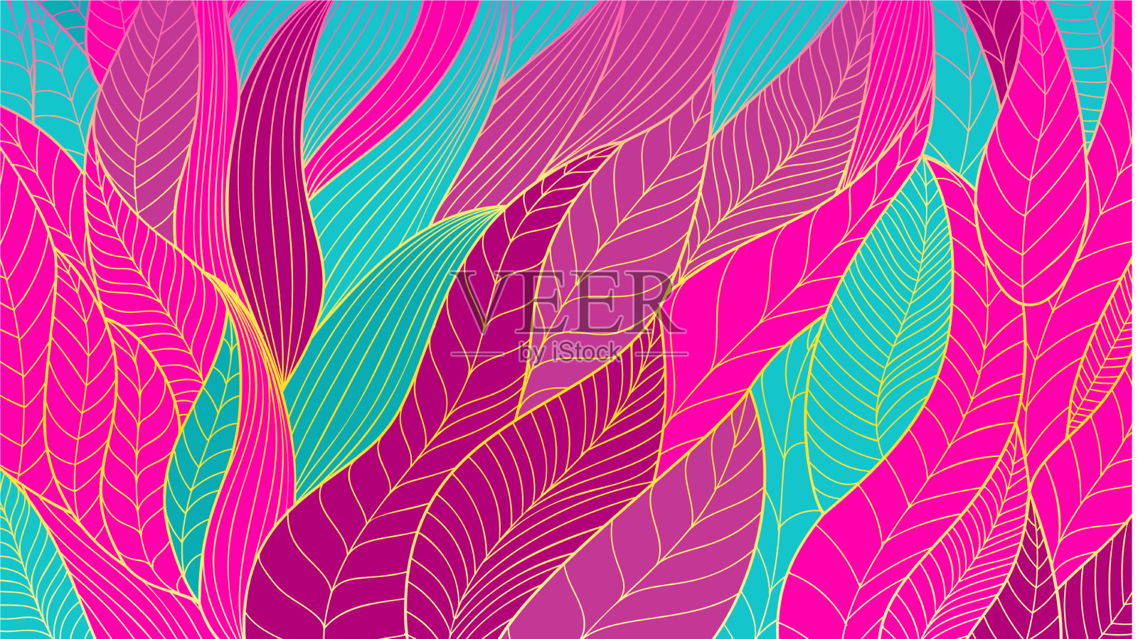 手绘程式化的植物叶子抽象生态艺术插画图片素材