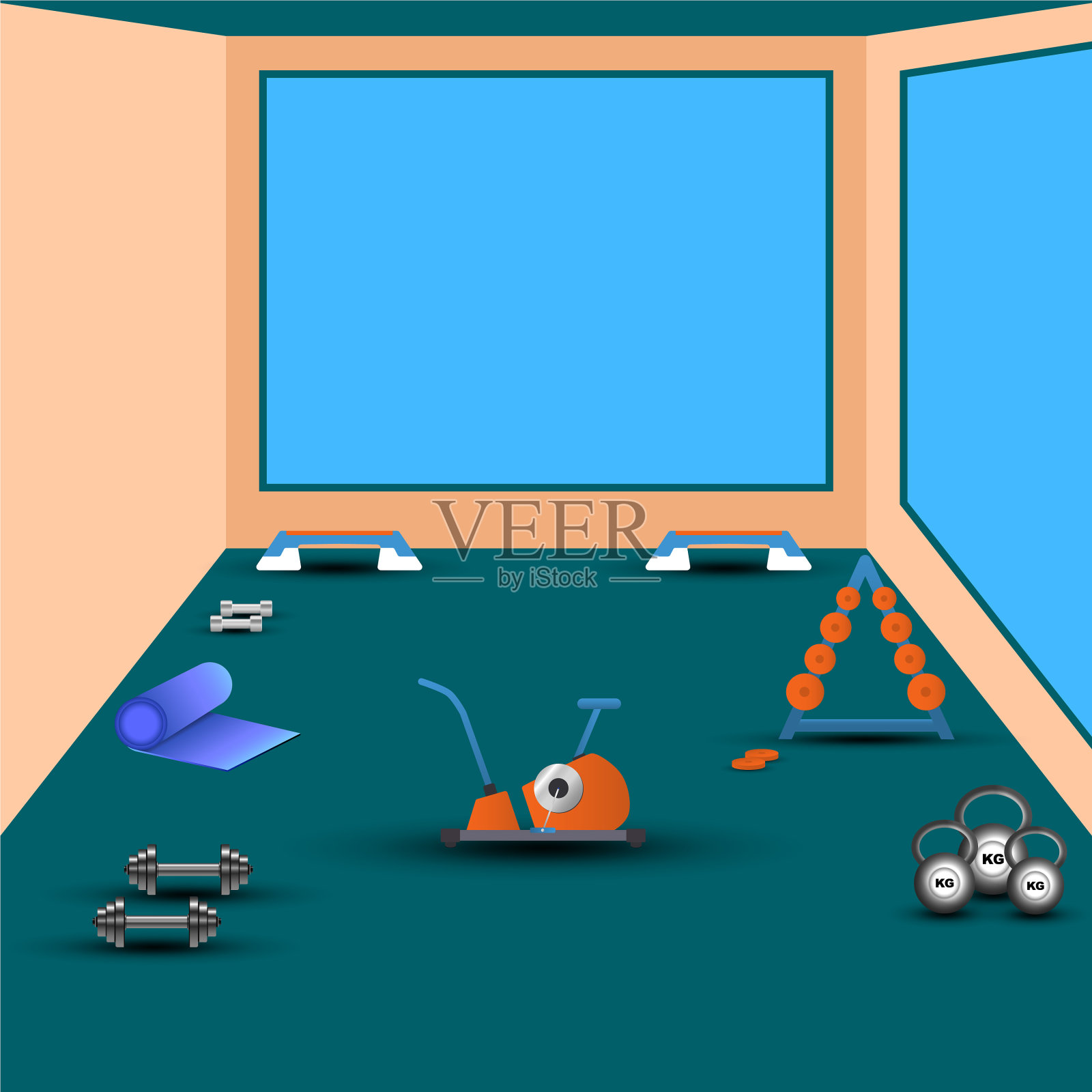 健身馆，健身器材，运动室插画图片素材
