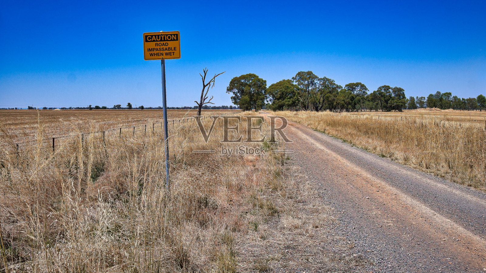 干土路上的湿路不可通行标志照片摄影图片
