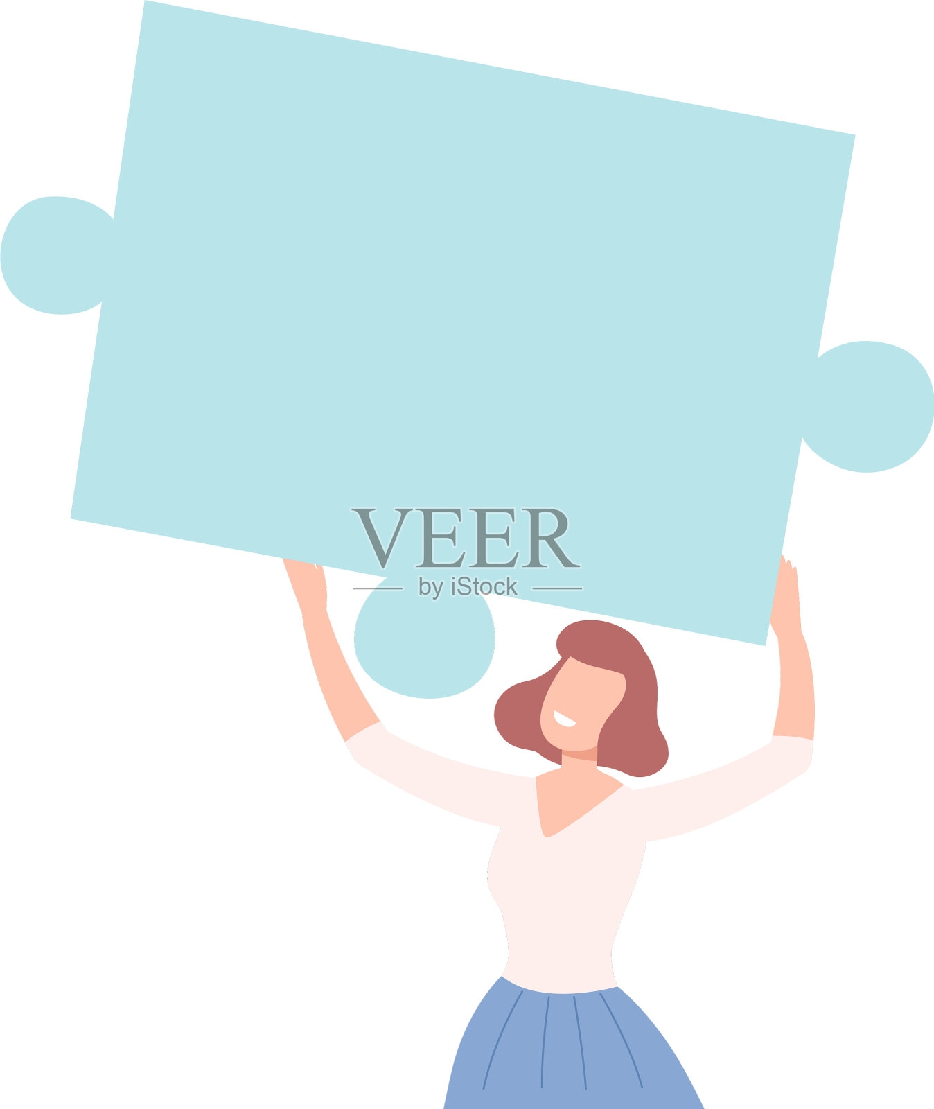 年轻女子连接拼图元素女孩设计元素图片