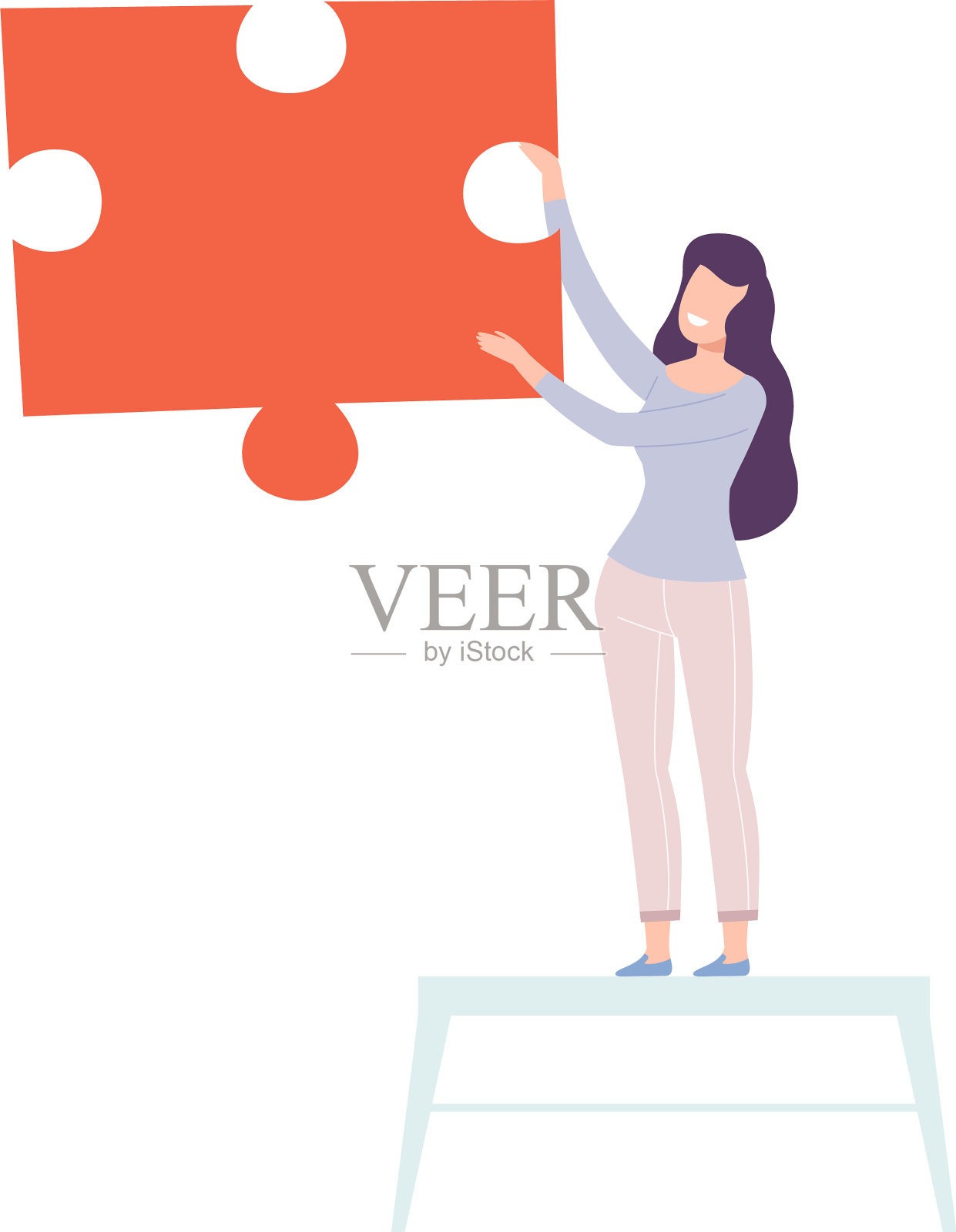 年轻女子连接拼图元素女孩设计元素图片