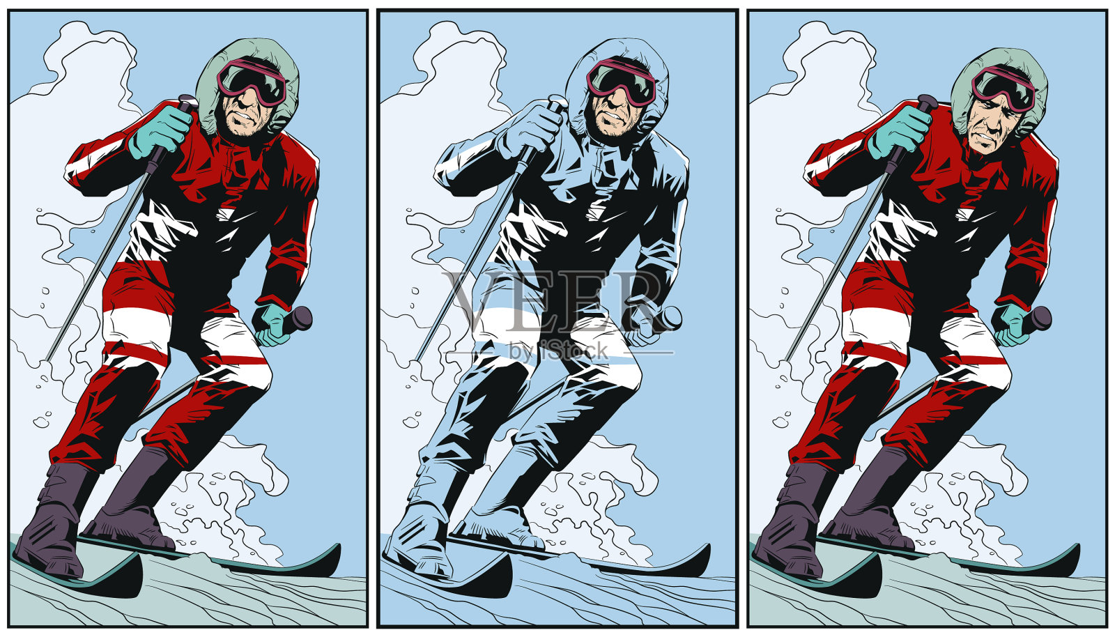 在山上滑雪的男人插画图片素材