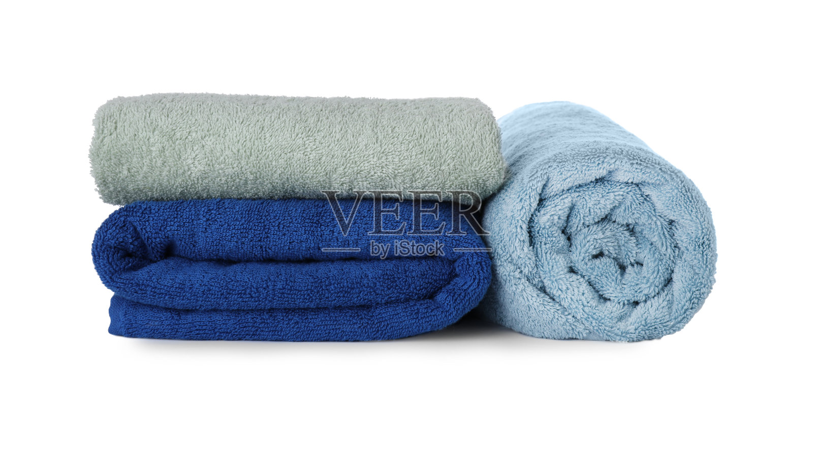 干净的毛巾，浴室的白色背景照片摄影图片