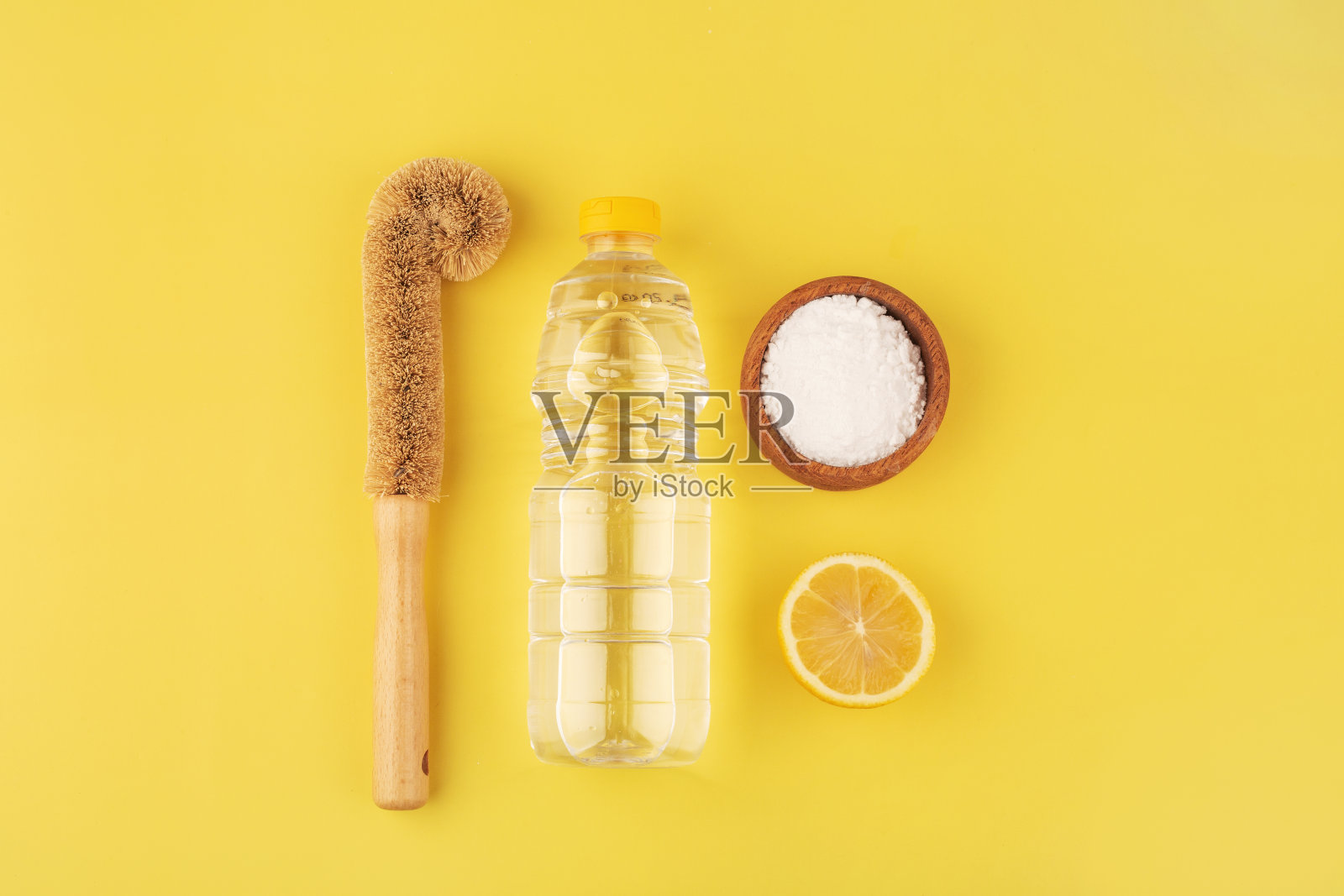 小苏打，醋和柠檬照片摄影图片