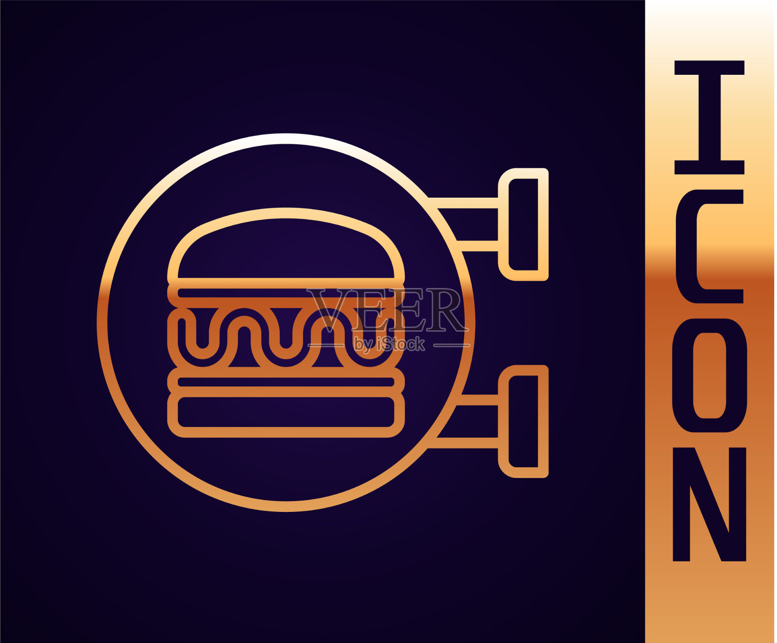 黄金线在线订购和汉堡配送图标插画图片素材