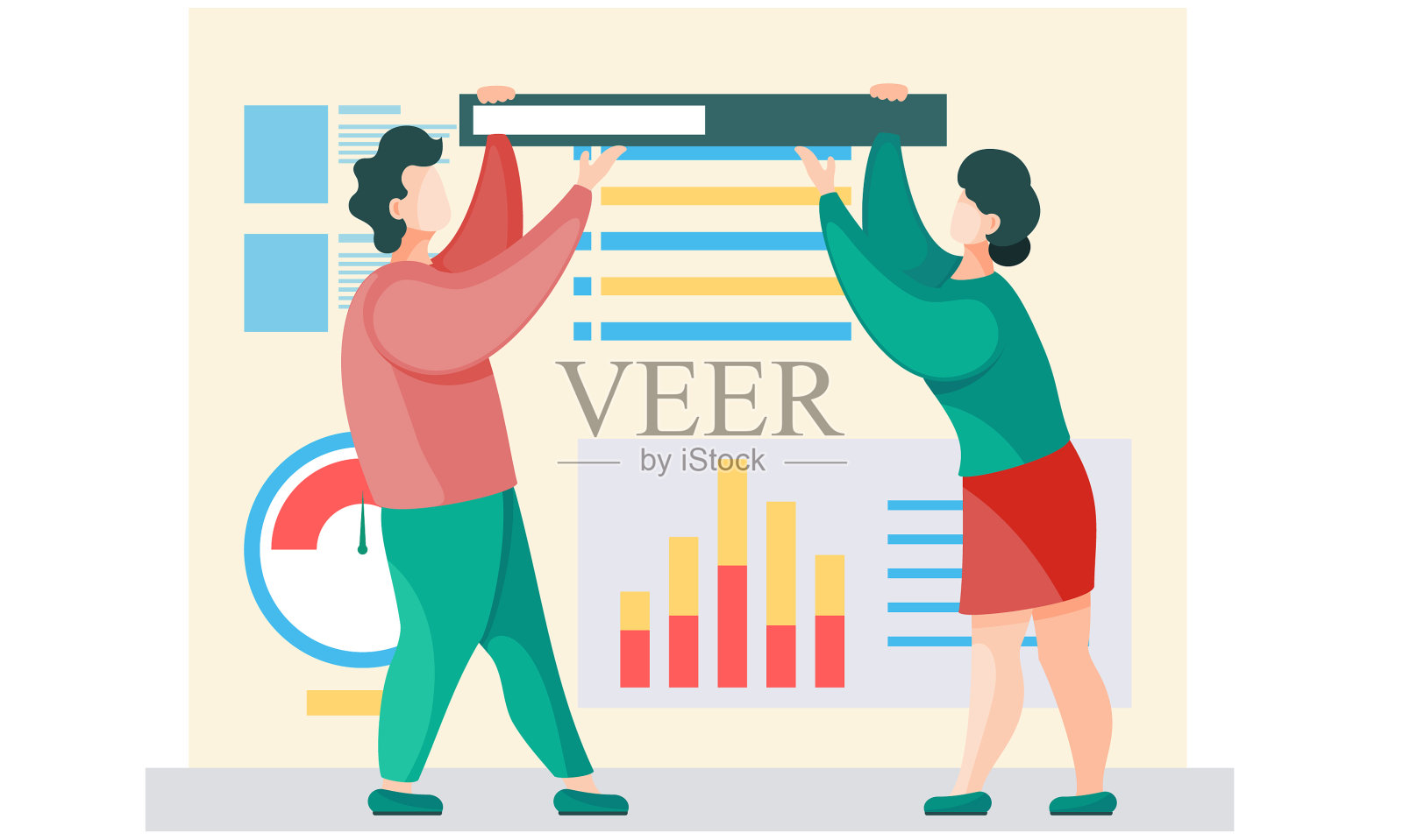 女商人和商人旁边的海报设计元素图片