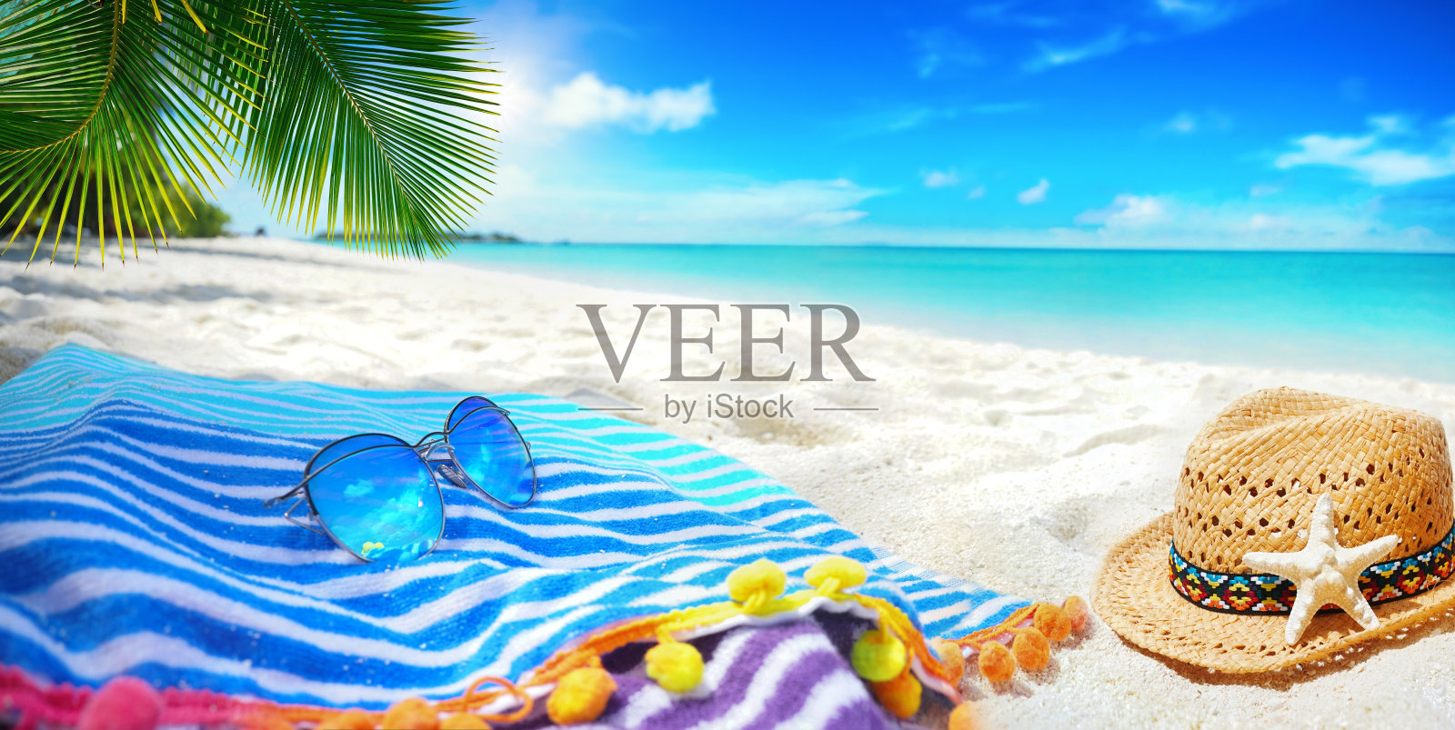 夏季背景，概念海滩度假。照片摄影图片