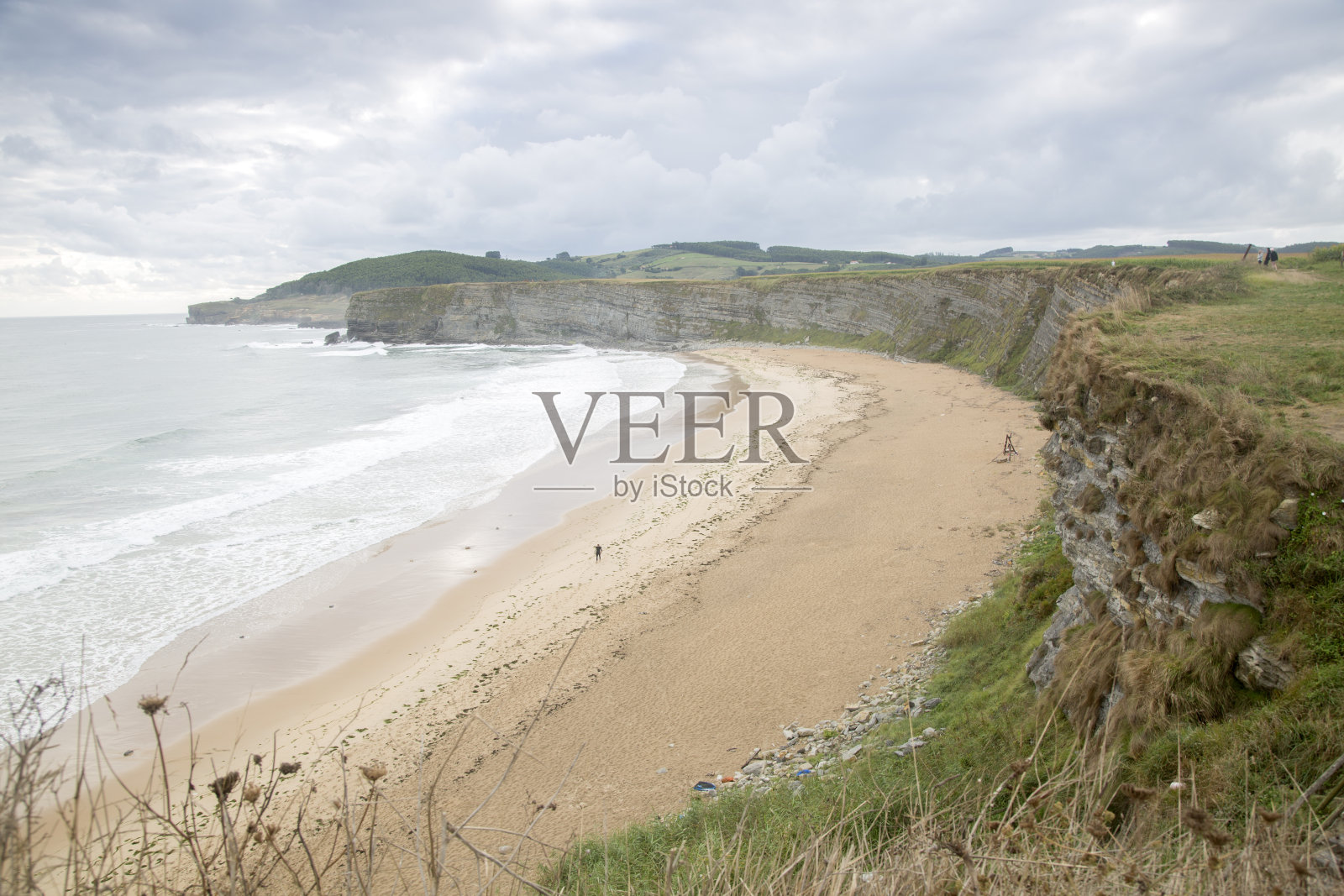 朗格利海滩景色;桑坦德银行照片摄影图片