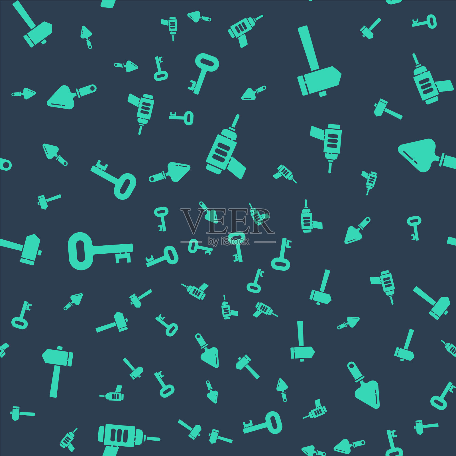 设置电钻机锤旧钥匙和图标素材